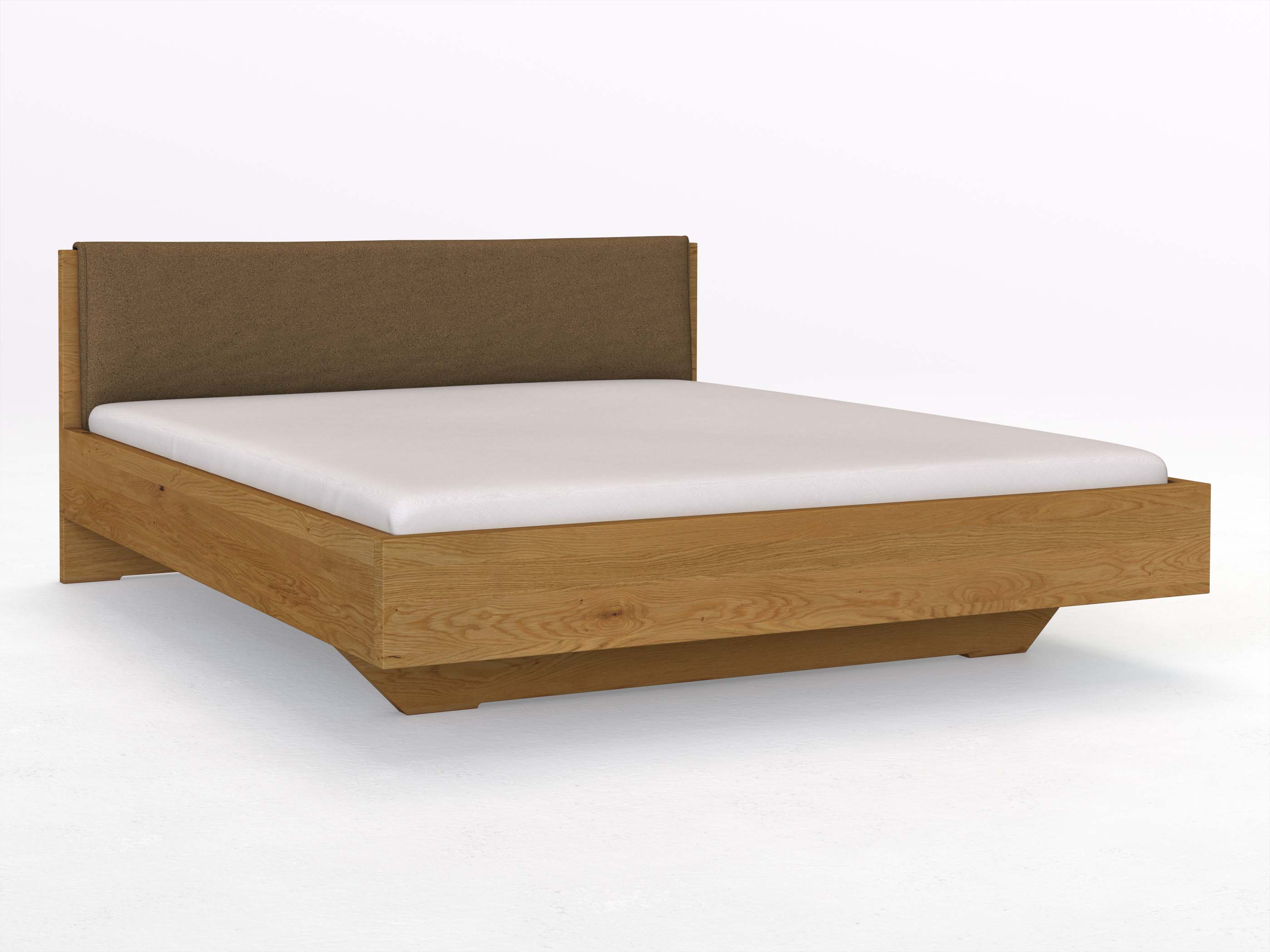 Eichenbett „Lukas“ in 180 x 200 cm, mit Stoffkopfteil - Stoff: Schafschurwolle „Loden“ in der Farbe Zimtrinde
