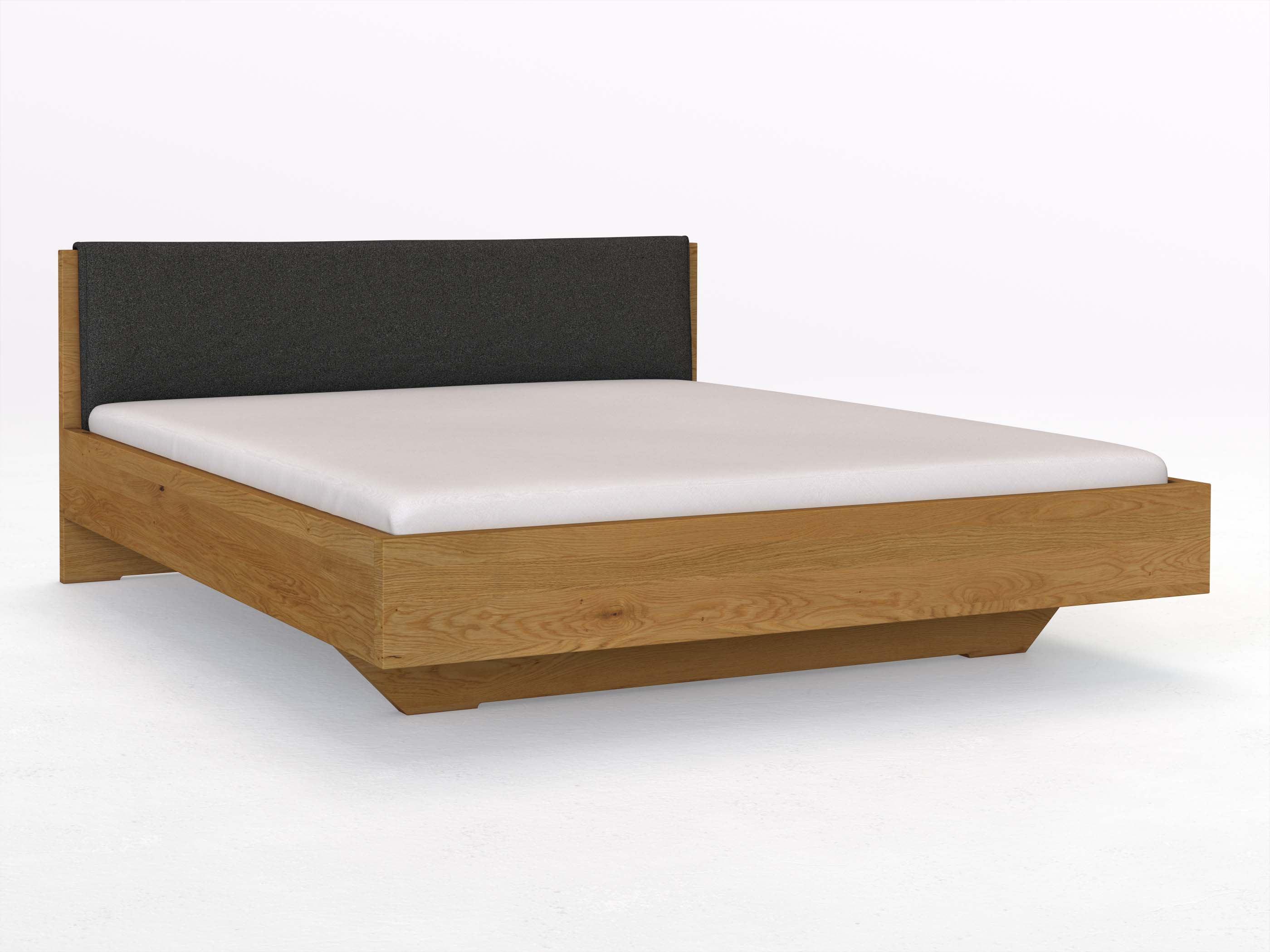 Eichenbett „Lukas“ in 180 x 200 cm, mit Stoffkopfteil - Stoff: Schafschurwolle „Loden“ in der Farbe Anthrazit
