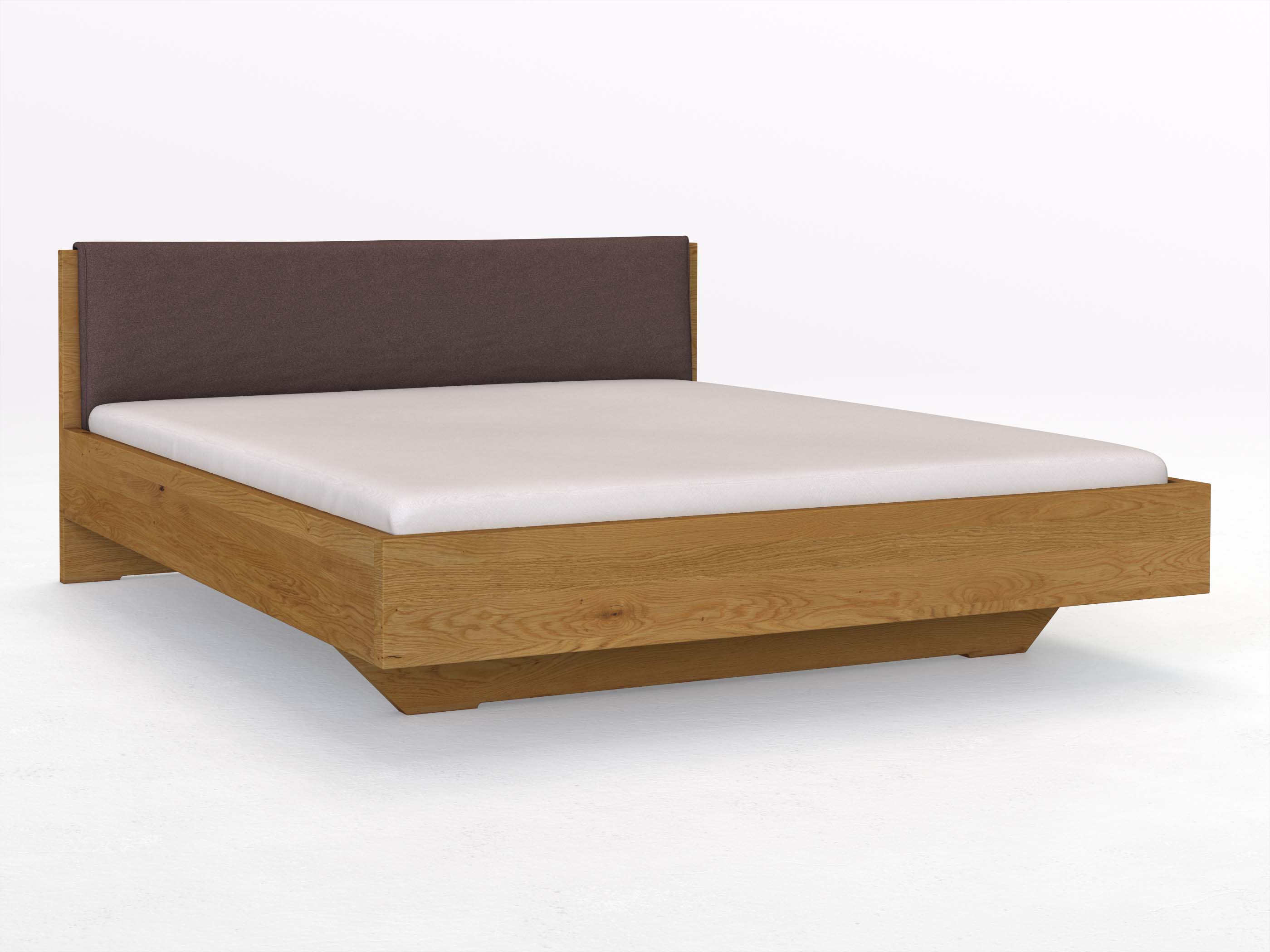 Eichenbett „Lukas“ in 180 x 200 cm, mit Stoffkopfteil - Stoff: Schafschurwolle „Loden“ in der Farbe Abenddämmerung