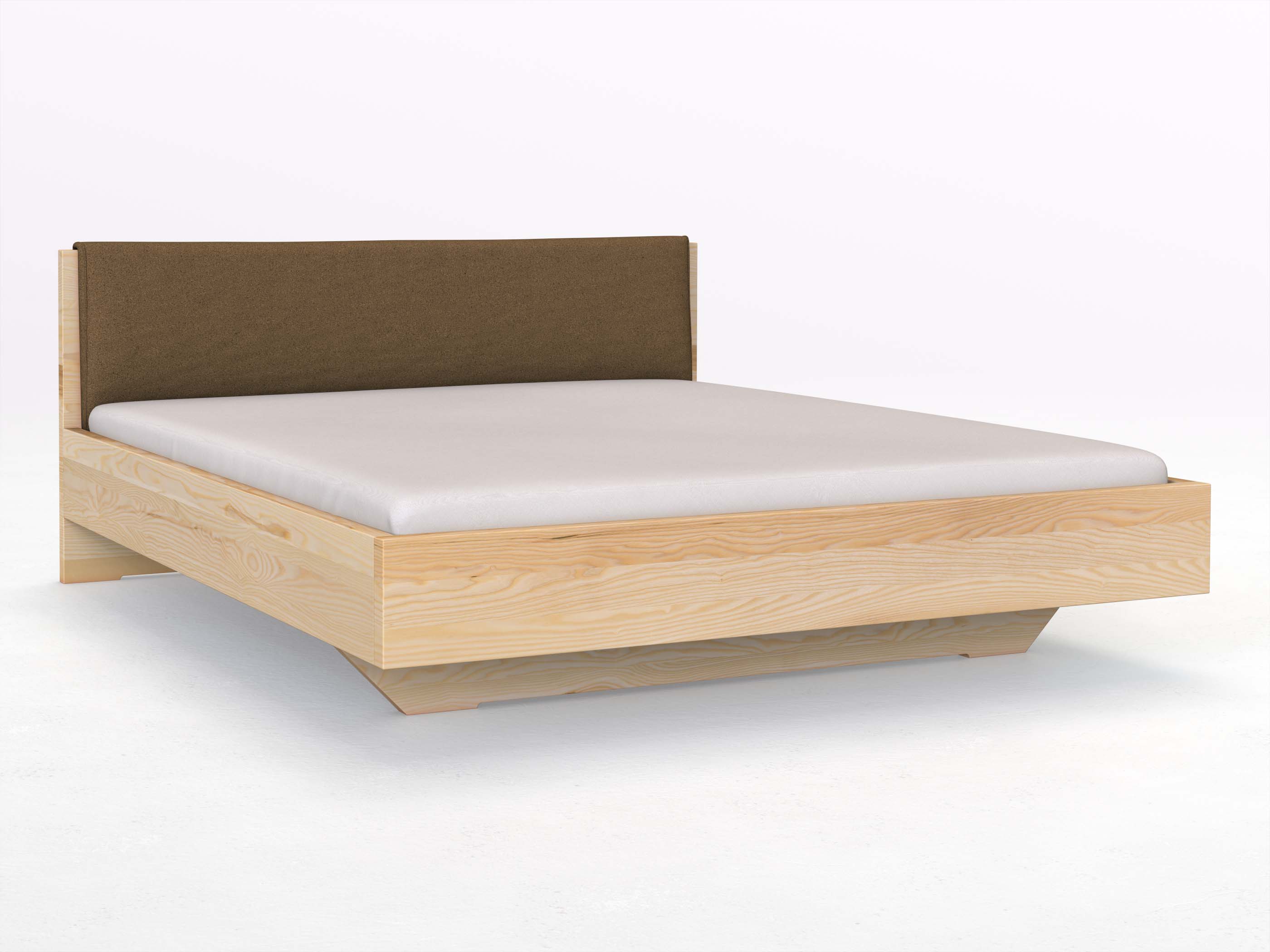 Eschenbett „Lukas“ in 180 x 200 cm, mit Stoffkopfteil - Stoff: Schafschurwolle „Loden“ in der Farbe Zimtrinde