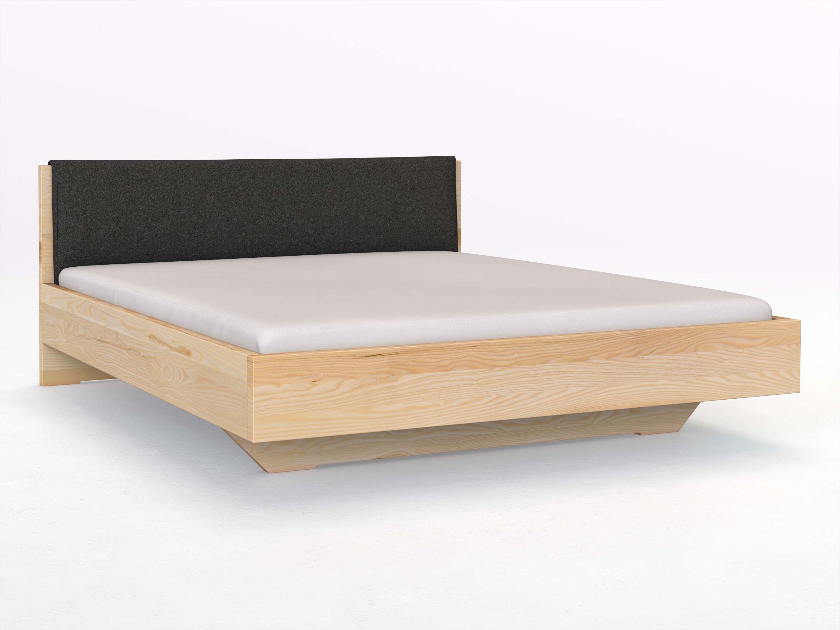 Eschenbett „Lukas“ in 180 x A200 cm, mit Stoffkopfteil - Stoff: Schafschurwolle „Loden“ in der Farbe Anthrazit