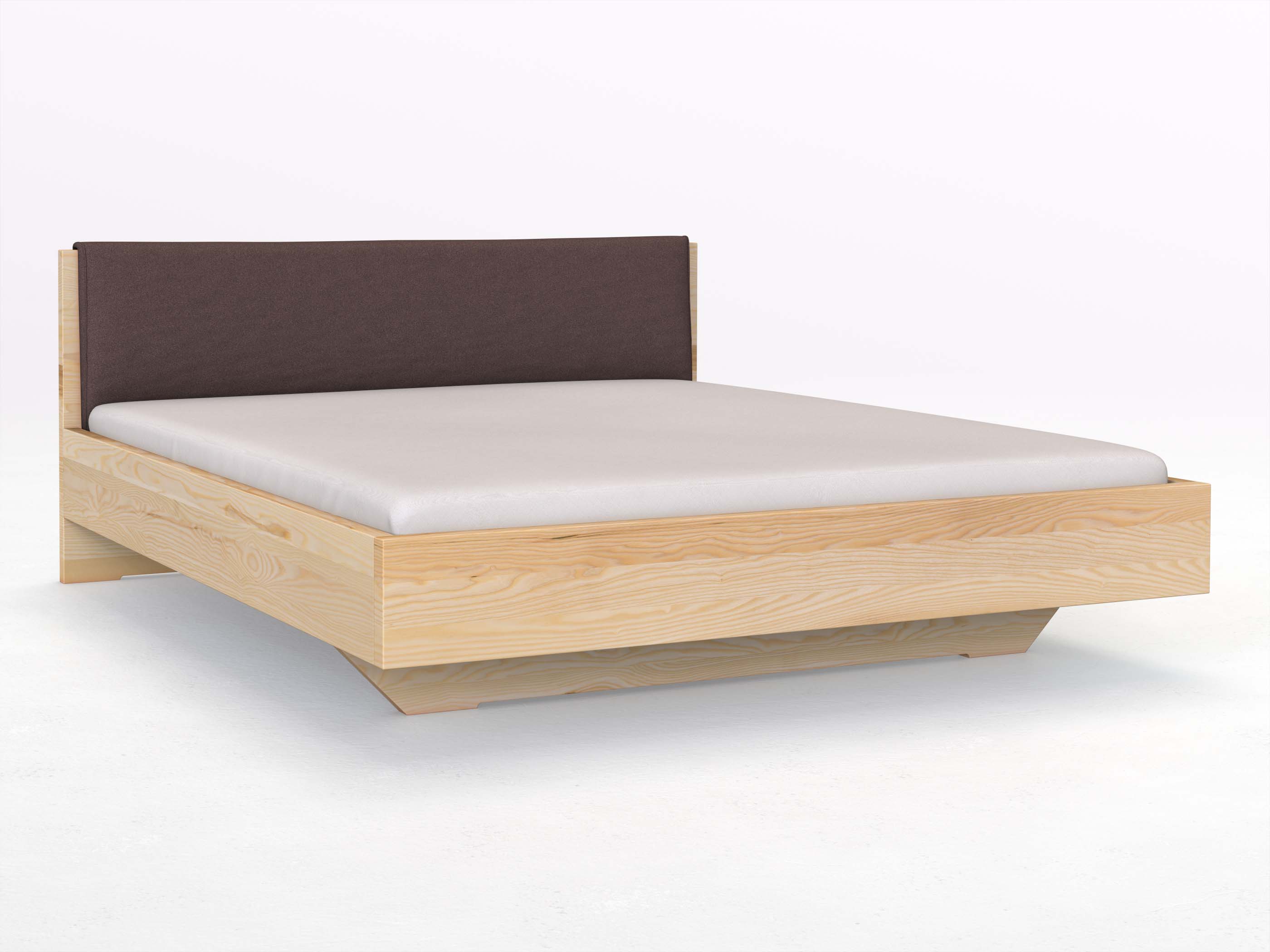 Eschenbett „Lukas“ in 180 x 200 cm, mit Stoffkopfteil - Stoff: Schafschurwolle „Loden“ in der Farbe Abenddämmerung