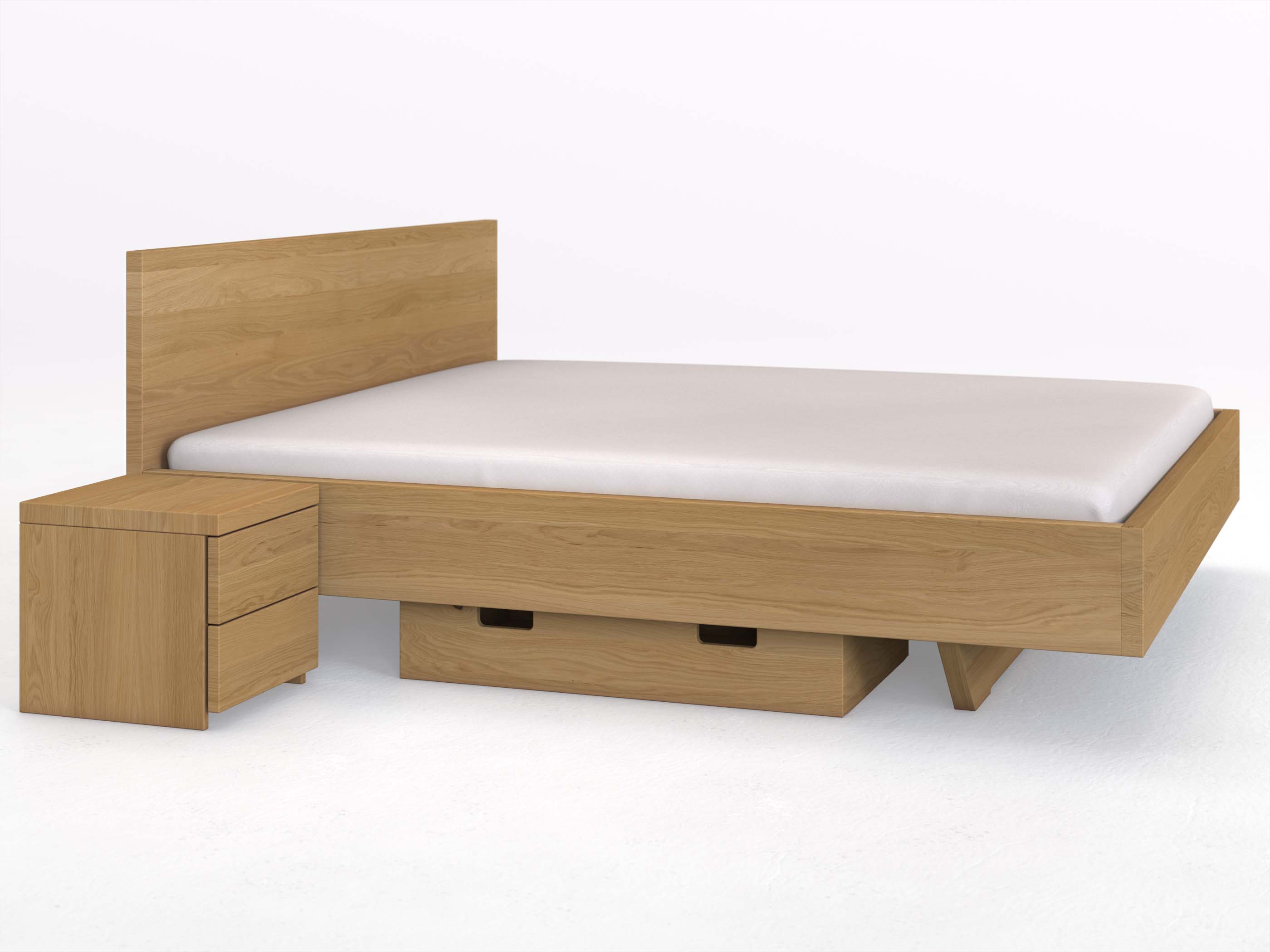Eichenbett Hell „Lukas“ in 180 x 200 cm, mit kurzer Unterbettkommode