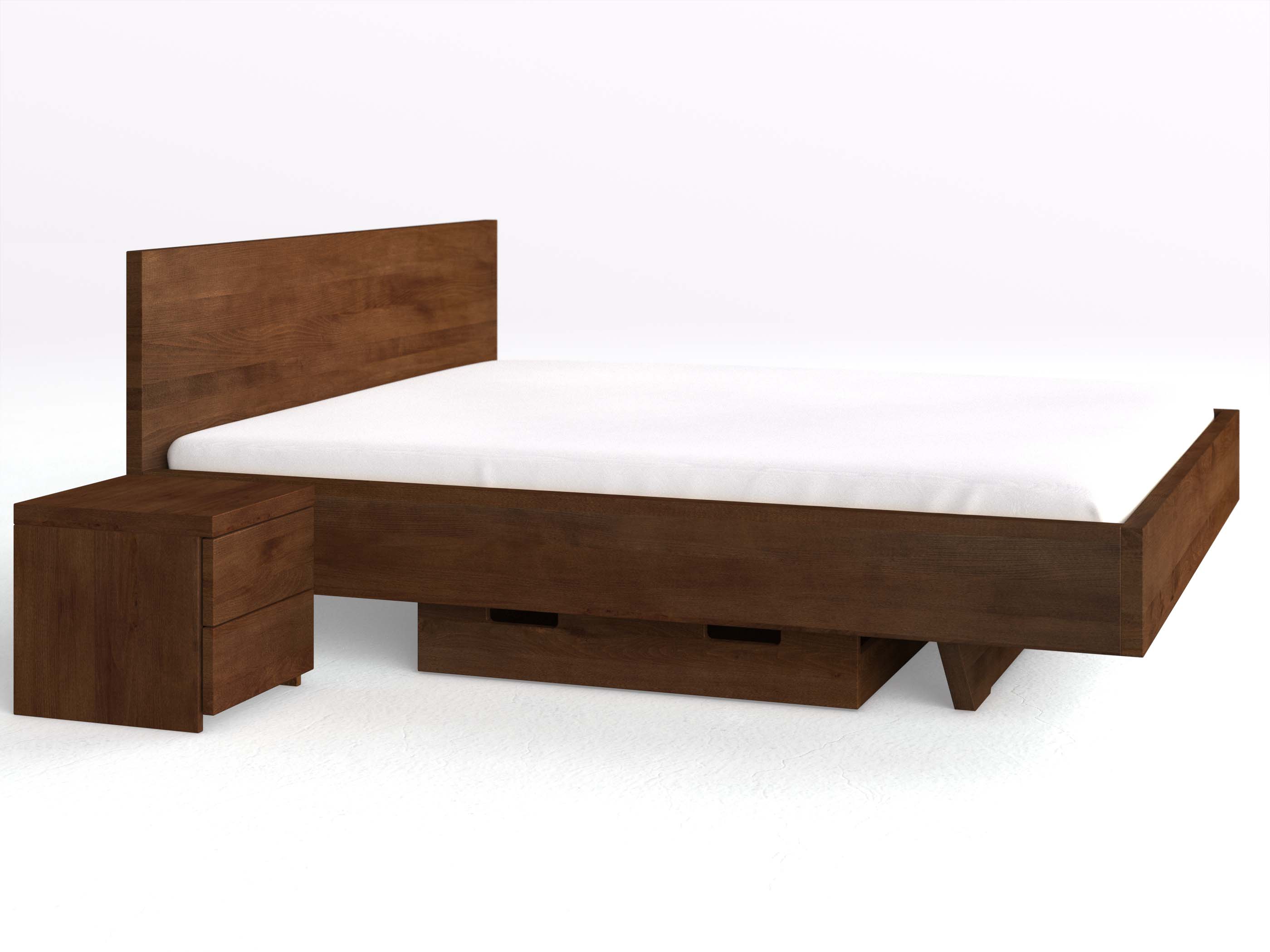 Kernbuchenbett Dunkel „Lukas“ in 180 x 200 cm, mit kurzer Unterbettkommode