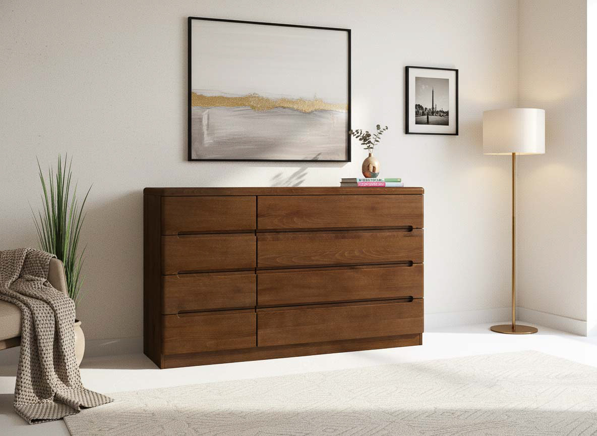 Buchenkommode Dunkel „Marlon“ mit 4 schmalen und 4 breiten Laden rechts