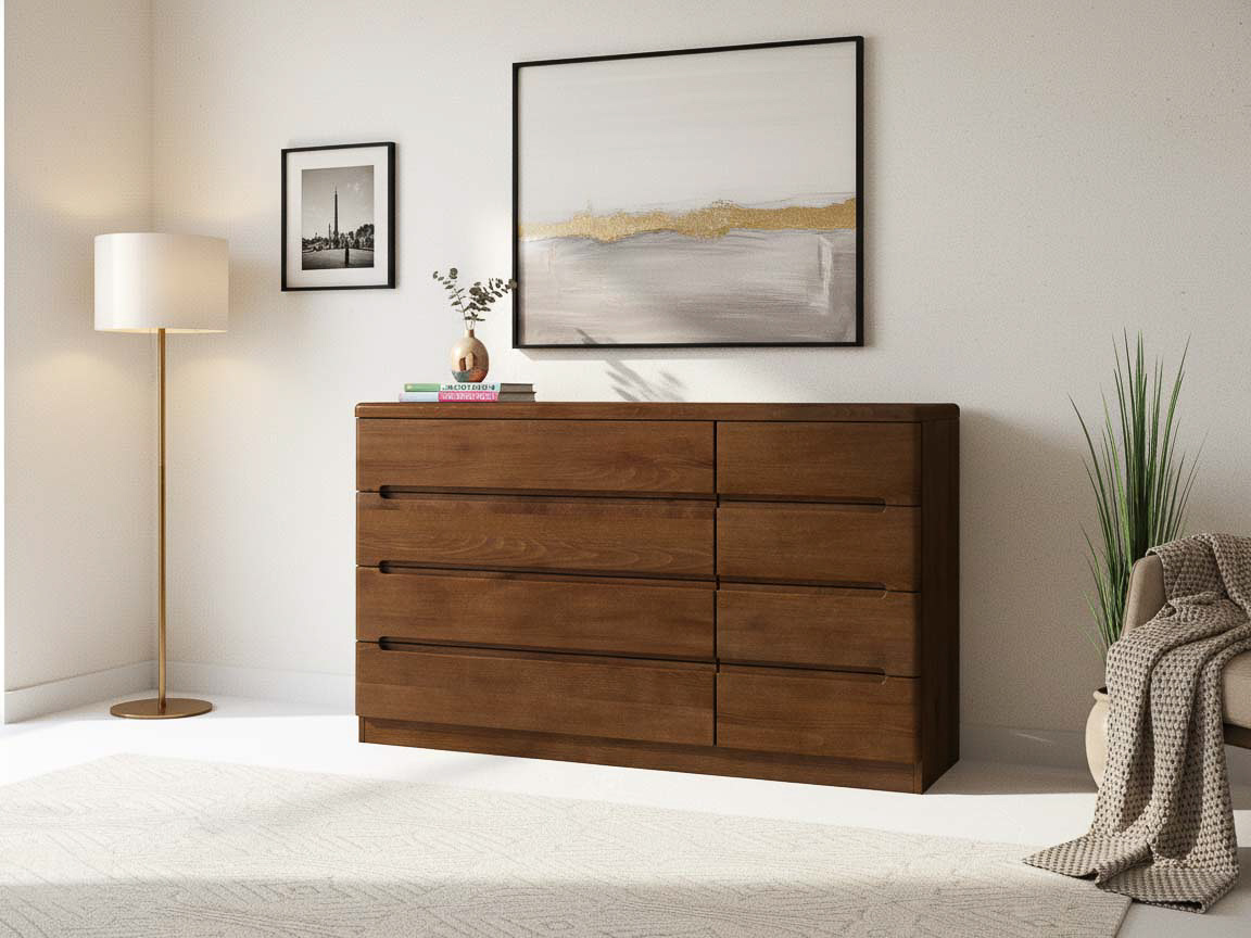 Buchenkommode Dunkel „Marlon“ mit 4 breiten und 4 schmalen Laden rechts