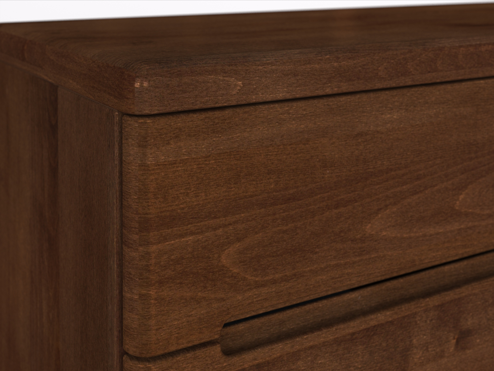 Abgerundete Kanten - Kernbuchenkommode Dunkel „Marlon“ Detail