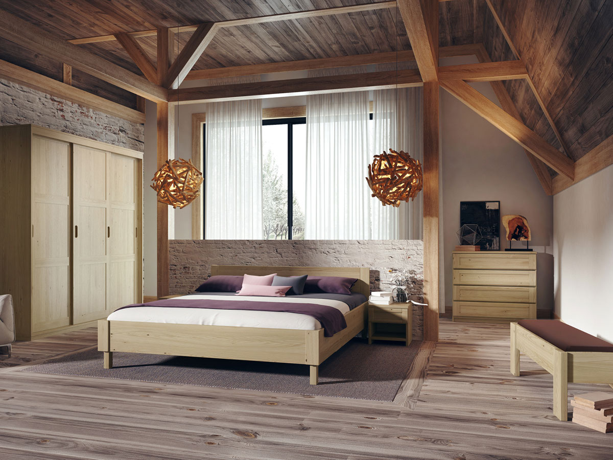 Schlafzimmer mit Kastanienholzbett "Max" 180 x 200 cm