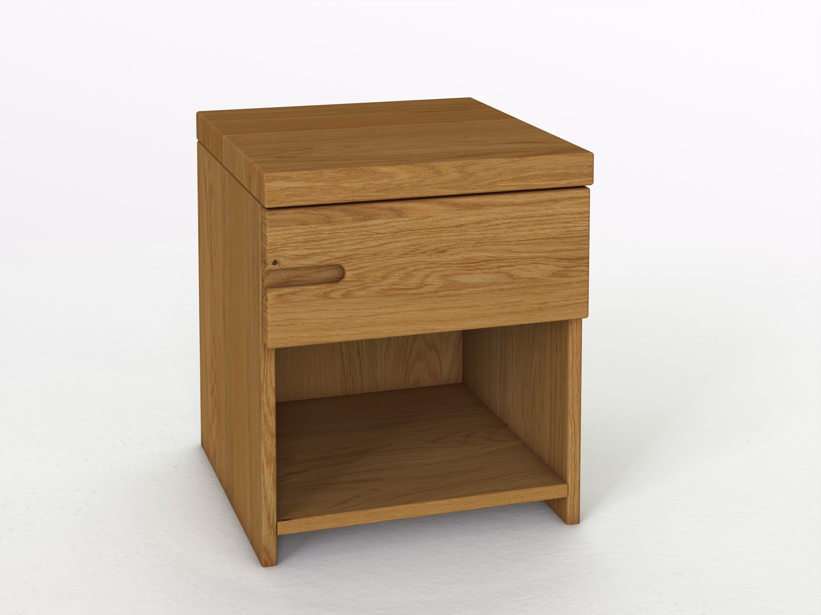 Nachttisch „Stefan“ aus Eiche in Komforthöhe, mit einer Schublade, Griff links