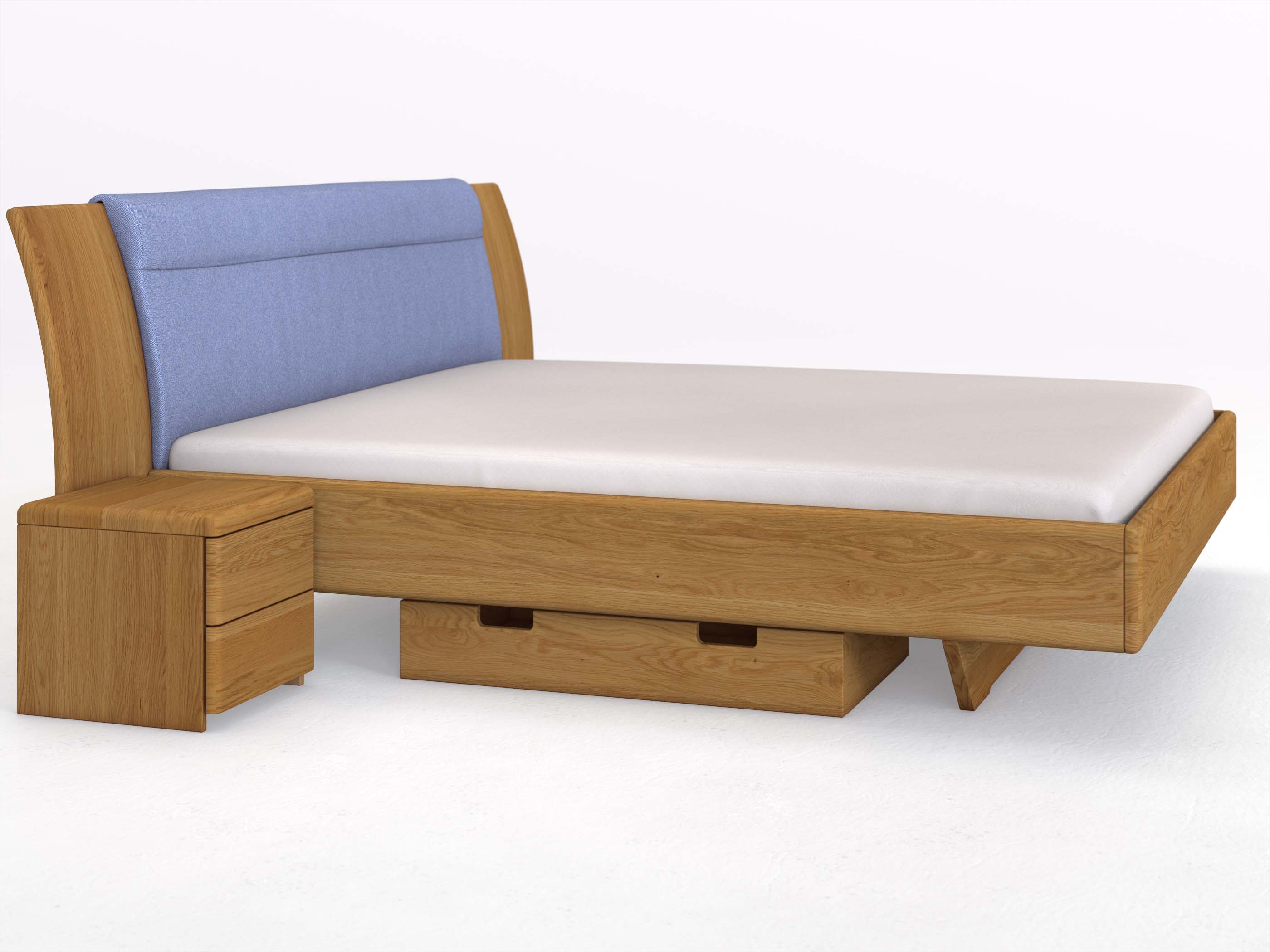 Eichenbett „Nadja“ in 180 x 200 cm, mit kurzer Unterbettkommode