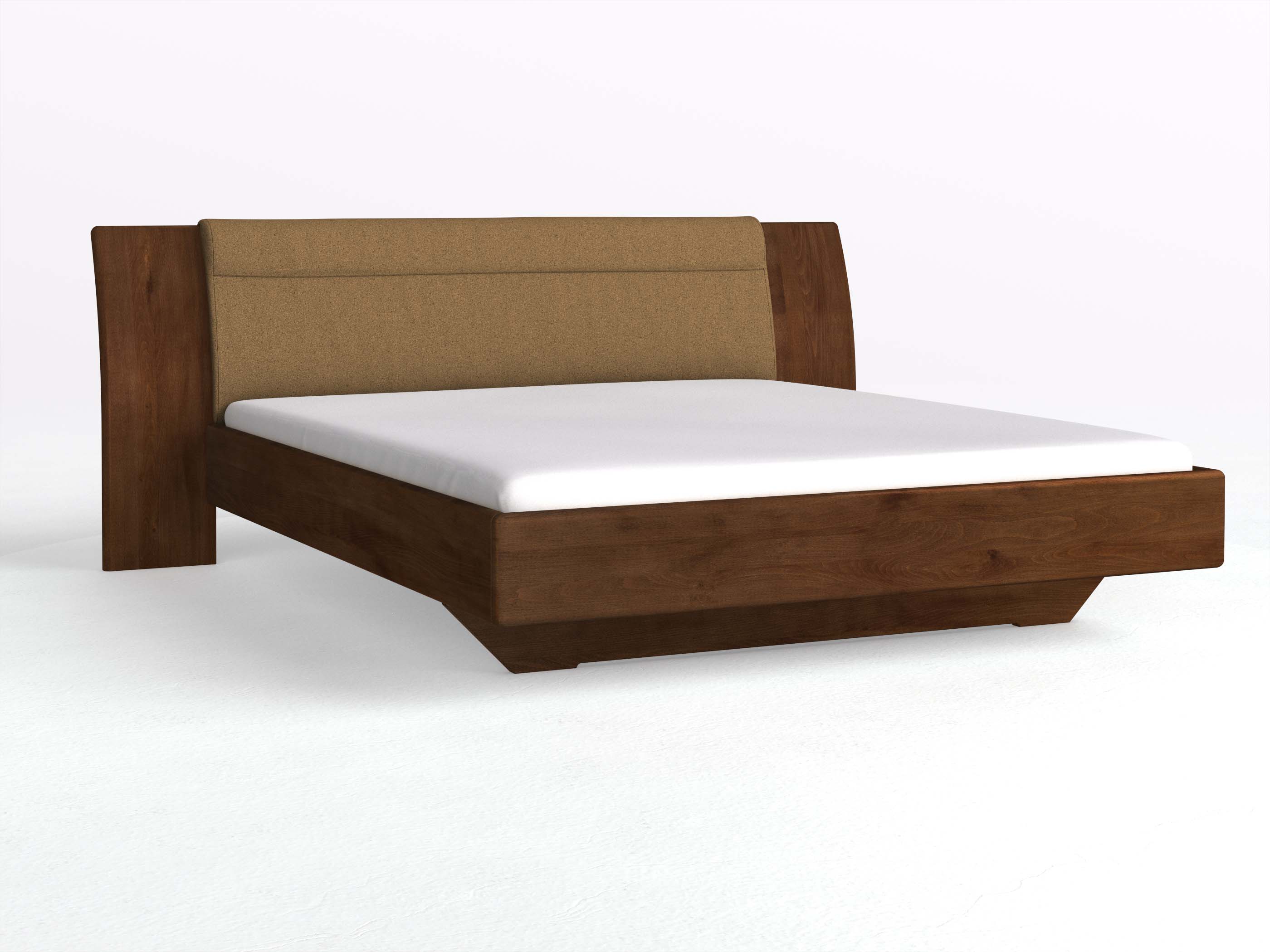 Buchenbett Dunkle „Nadja“ in 180 x 200 cm, mit Stoff: Schafschurwolle „Loden“ in der Farbe Zimtrinde