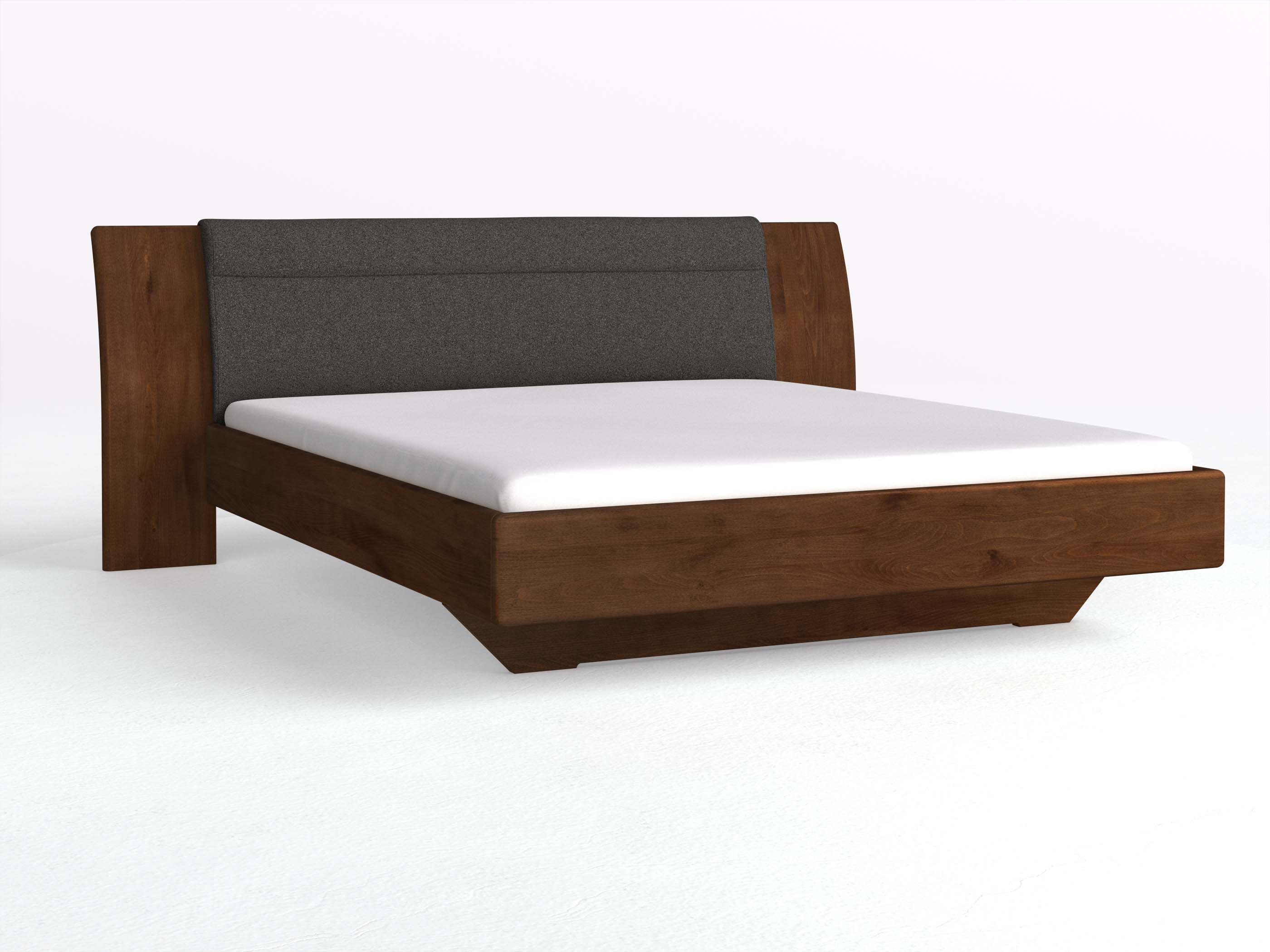 Buchenbett Dunkle „Nadja“ in 180 x 200 cm, mit Stoff: Schafschurwolle „Loden“ in der Farbe Anthrazit