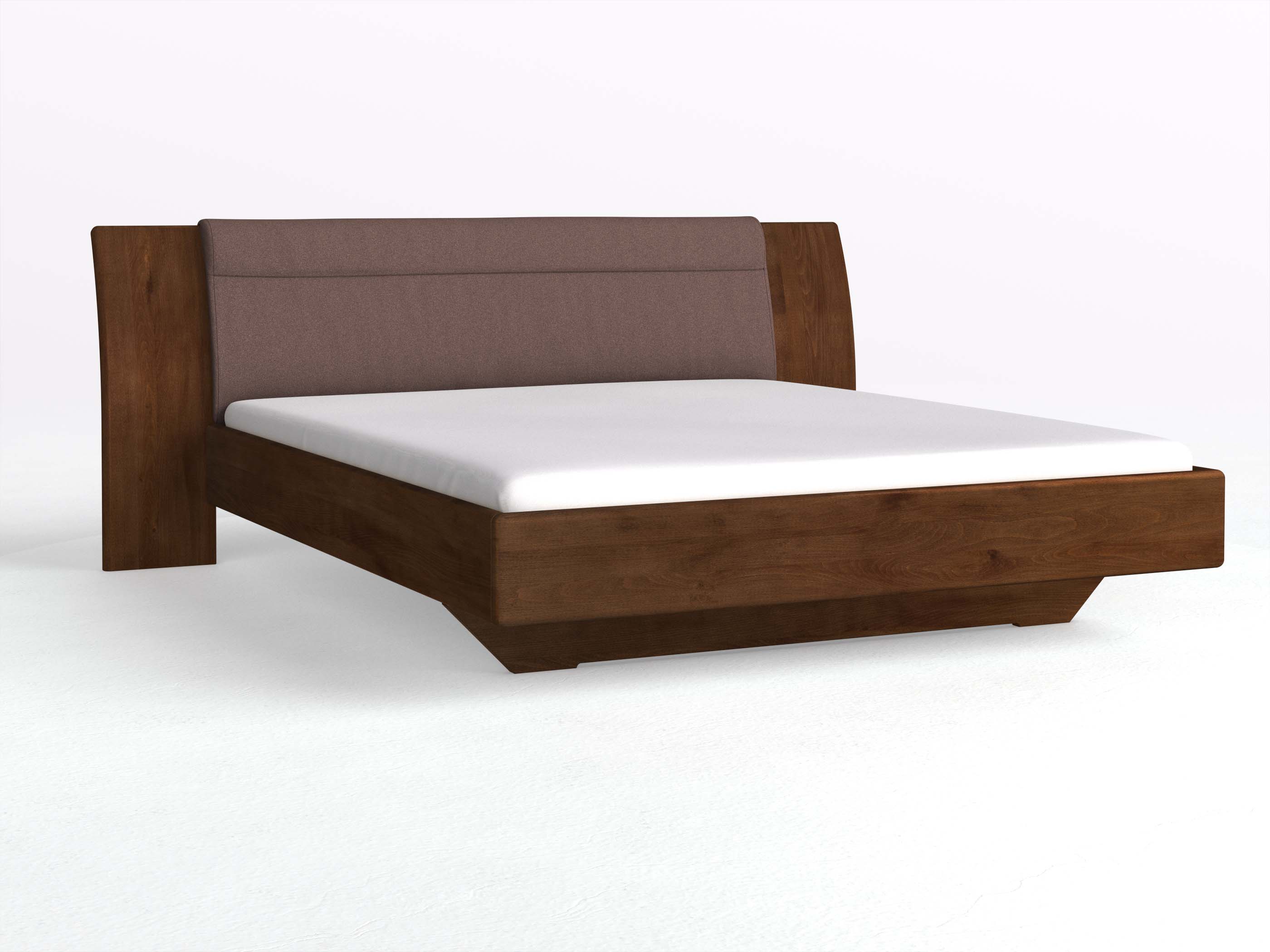 Buchenbett Dunkle „Nadja“ in 180 x 200 cm, mit Stoff: Schafschurwolle „Loden“ in der Farbe Abenddämmerung