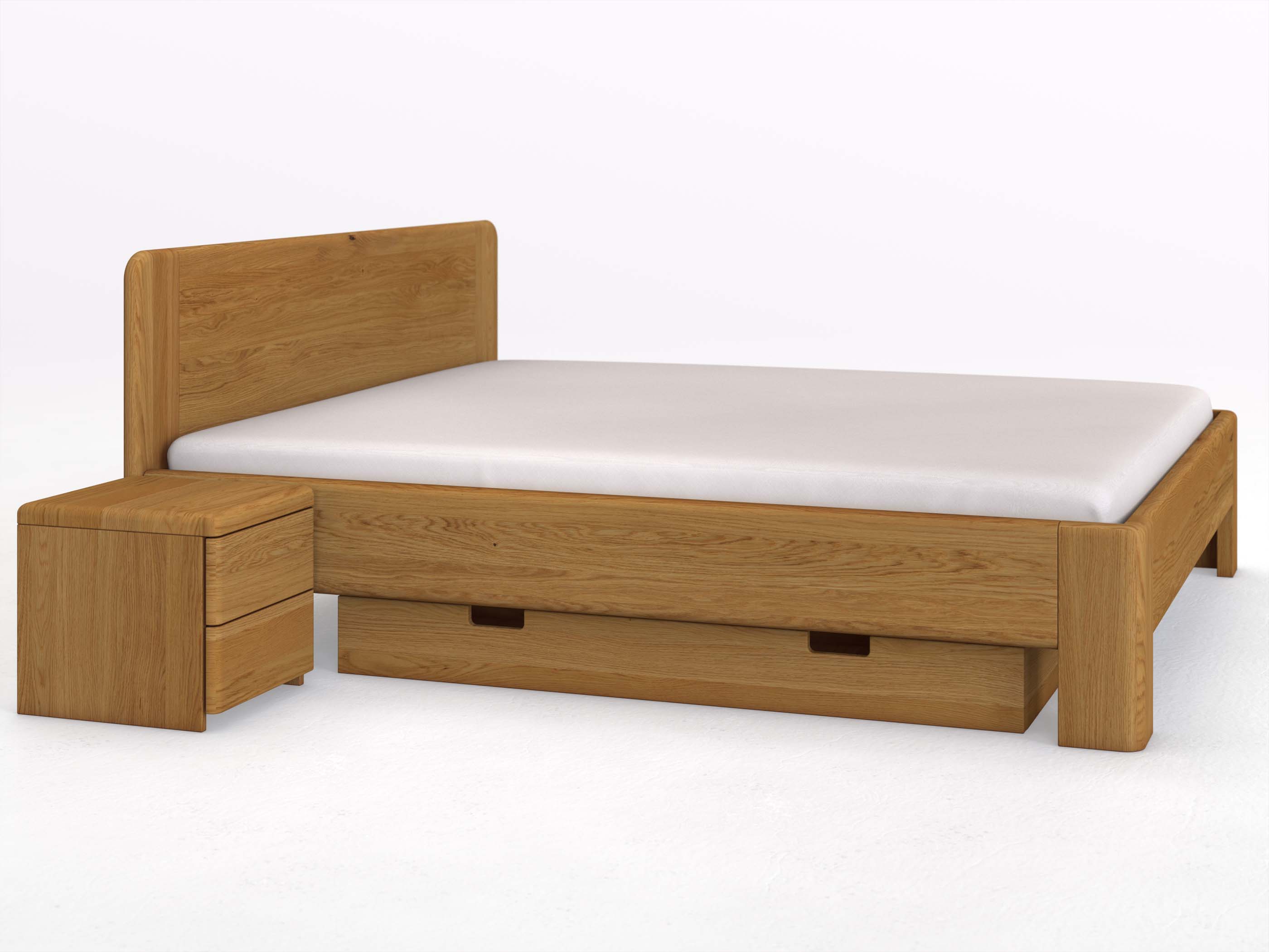 Eichenbett „Niklas“ in 180 x 200 cm, mit kurzer Unterbettkommode