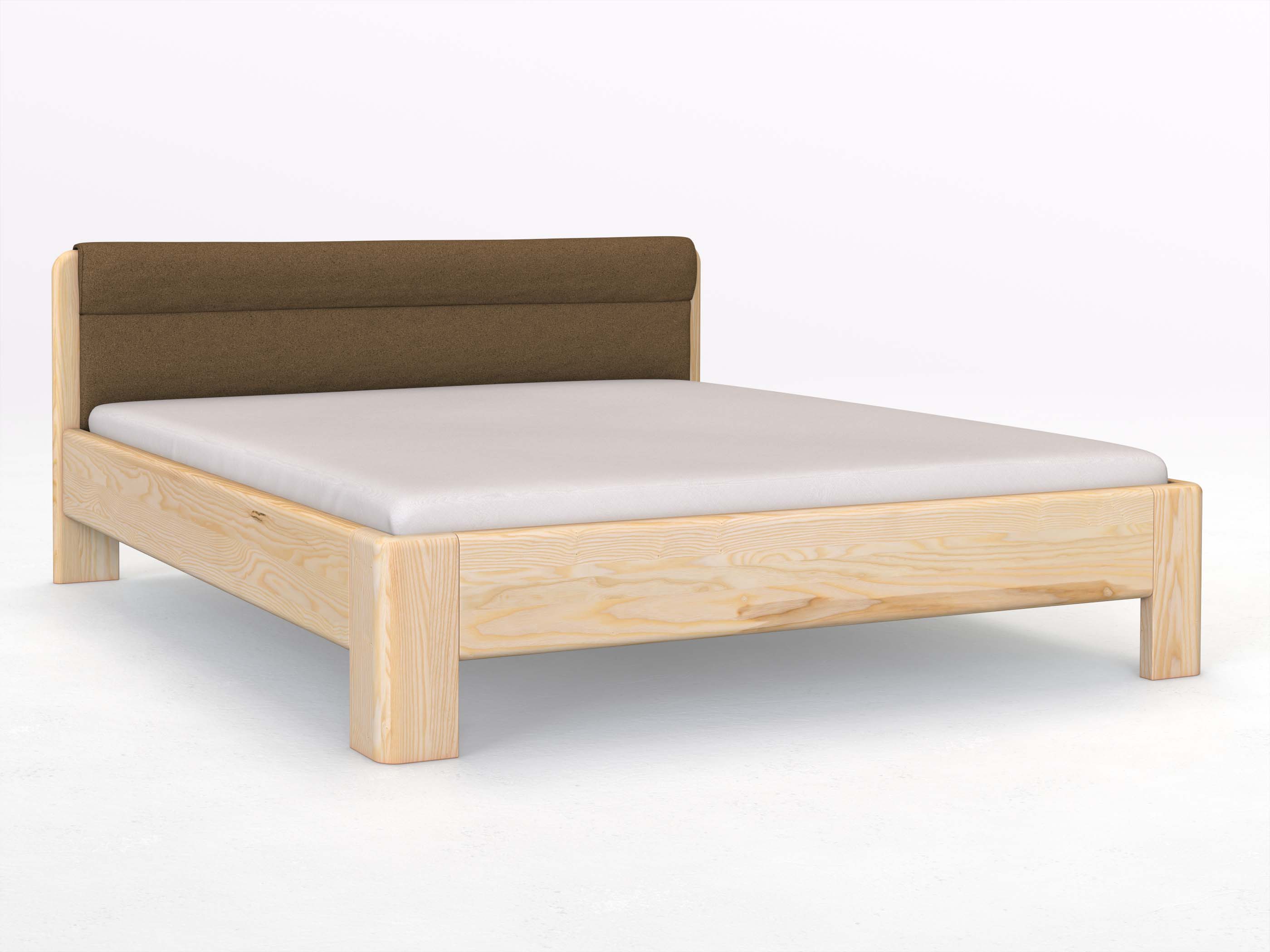 Eschenbett „Niklas“ in 180 x 200 cm, mit Stoffkopfteil - Stoff: Schafschurwolle „Loden“ in der Farbe Zimtrinde