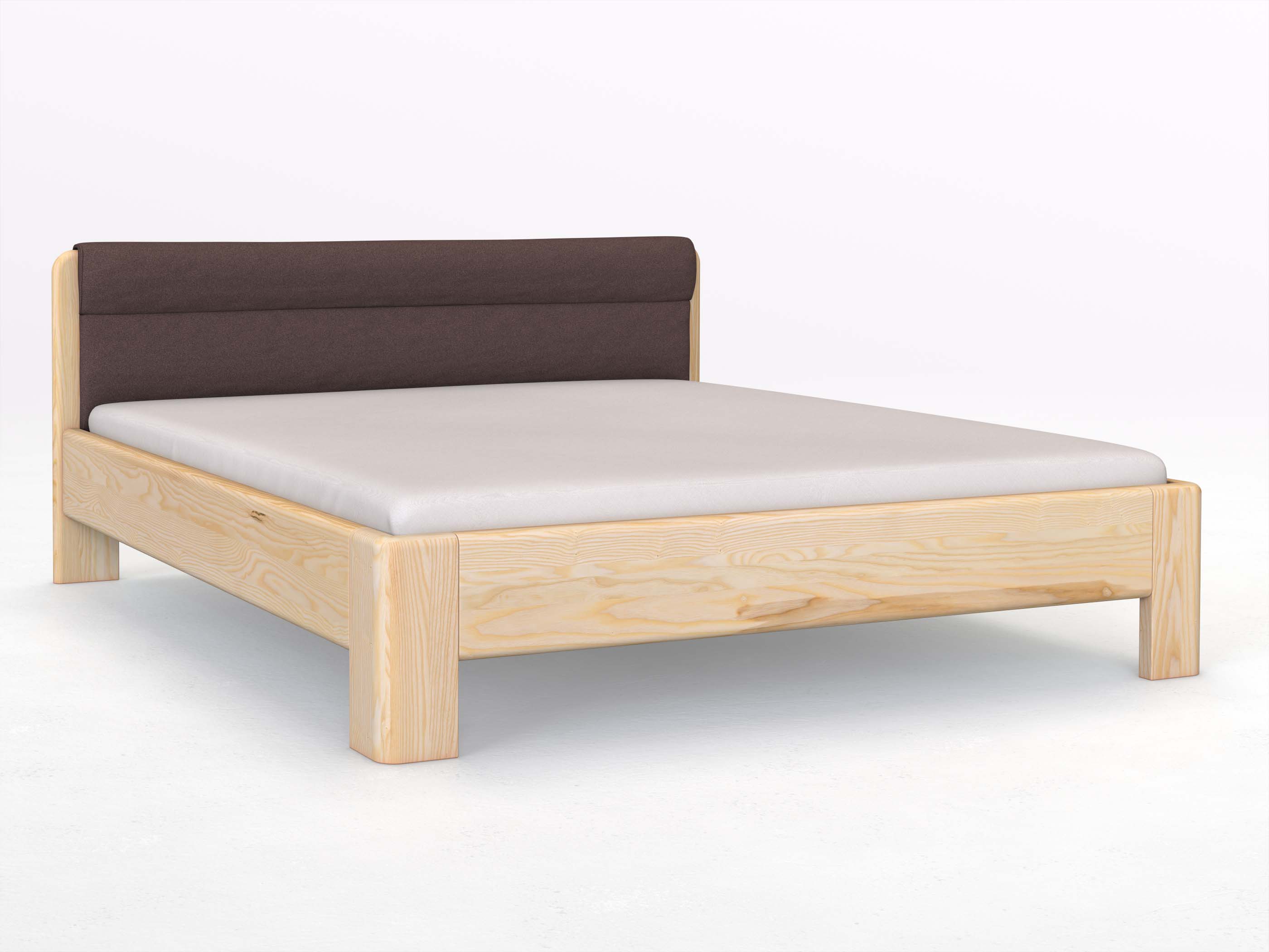 Eschenbett „Niklas“ in 180 x 200 cm, mit Stoffkopfteil - Stoff: Schafschurwolle „Loden“ in der Farbe Abenddämmerung