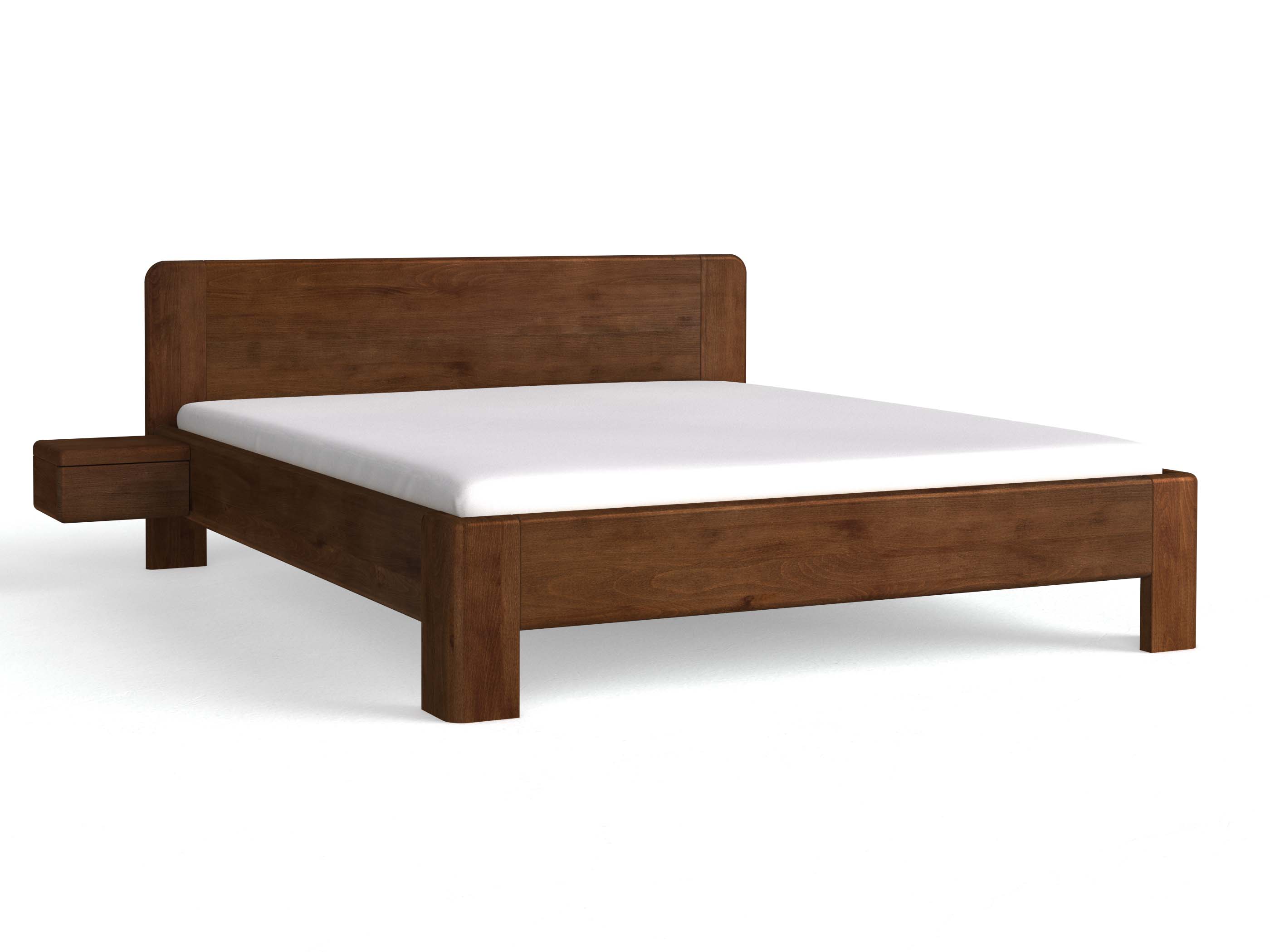 Buchenbett Dunkel „Niklas“ mit zwei Nachttischen Griff: Grifflos