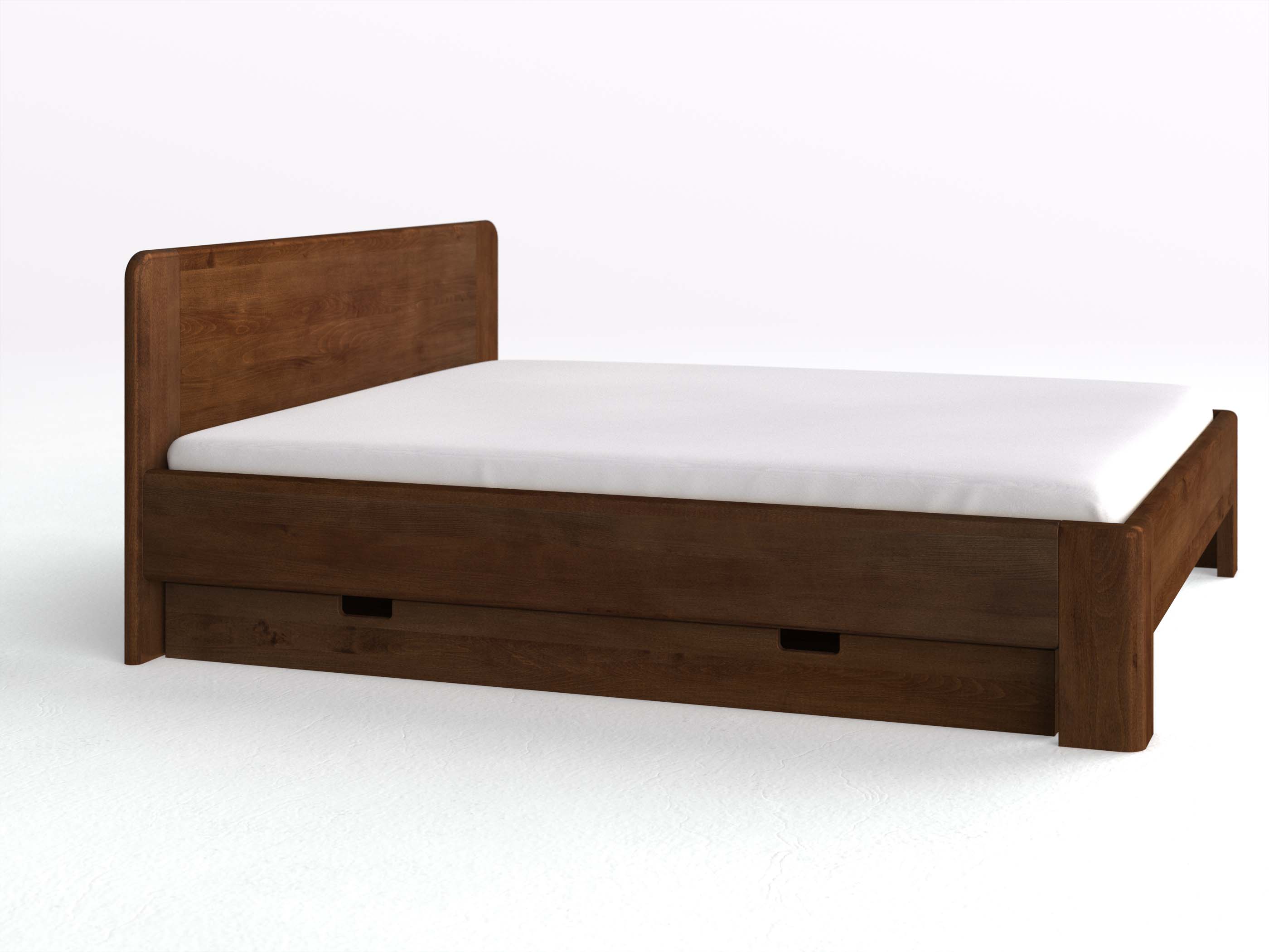 Buchenbett Dunkel „Niklas“ in 180 x 200 cm, mit langer Unterbettkommode