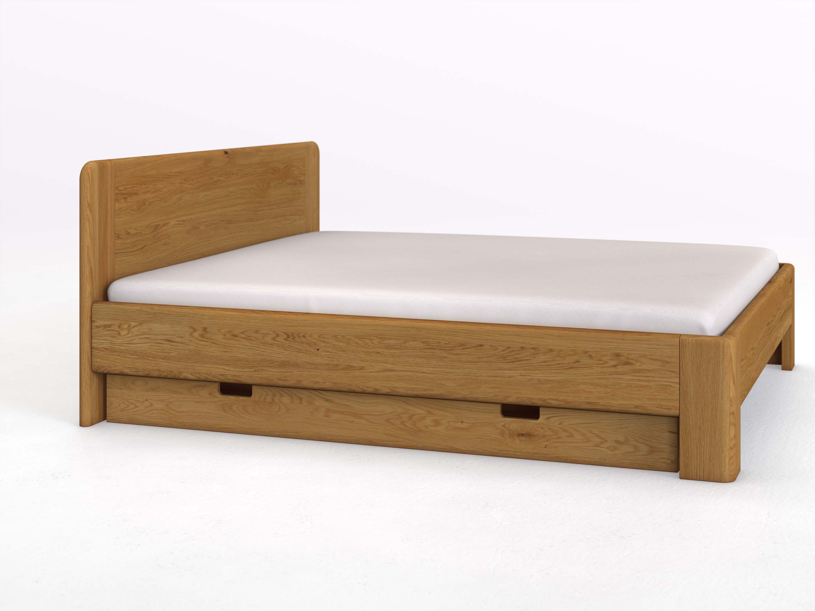 Eichenbett „Niklas“ in 180 x 200 cm, mit langer Unterbettkommode