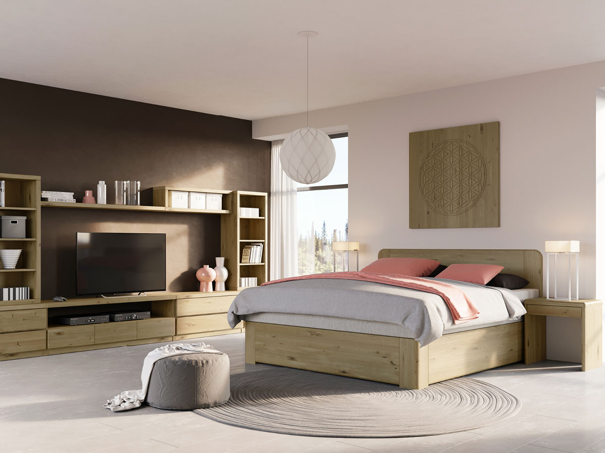 Schlafzimmer mit Wildeichenbett "Niklas" Boxspring