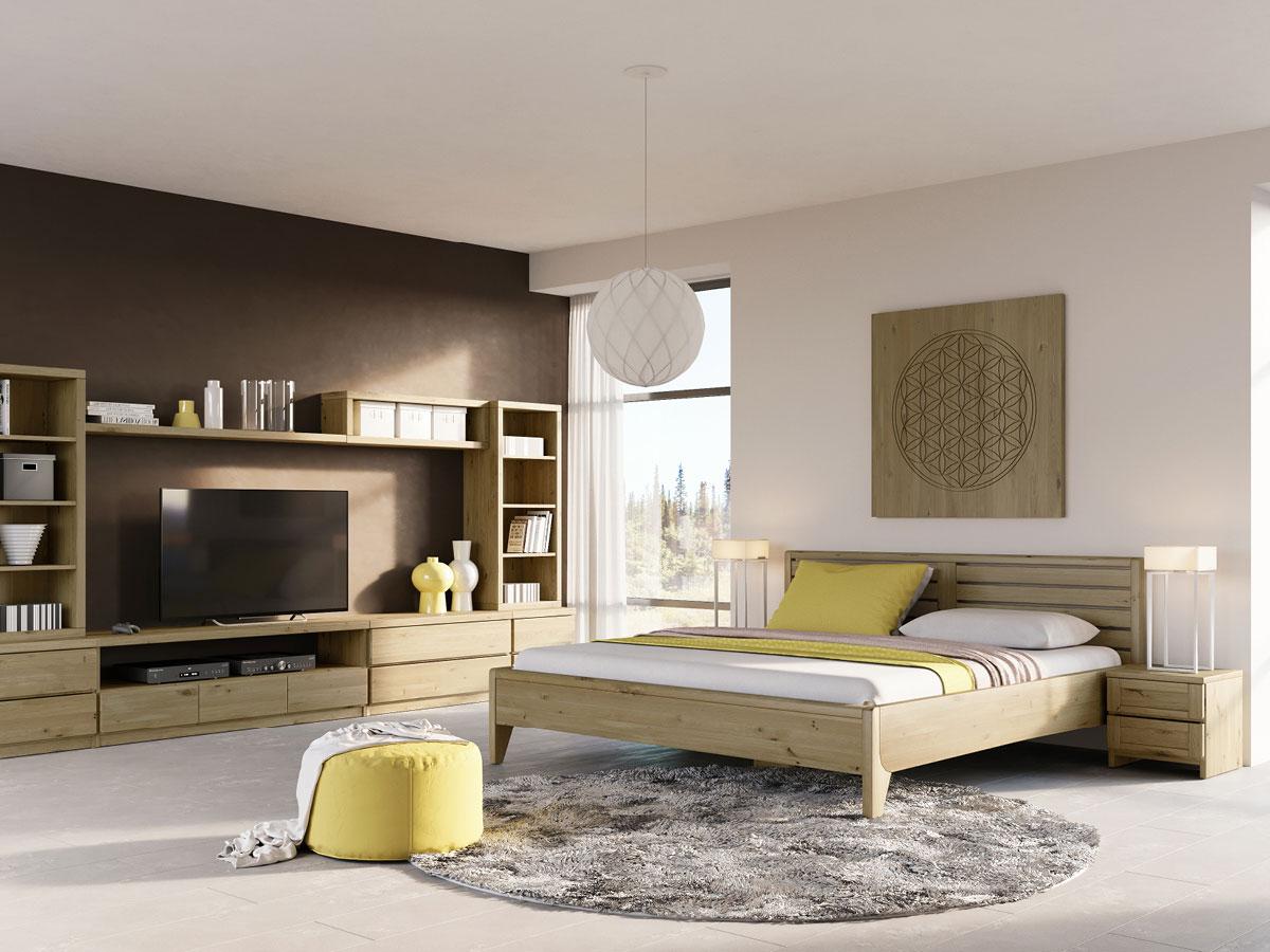 Schlafzimmer mit Wildeichenbett "Nina" 180 x 200 cm - metallfrei