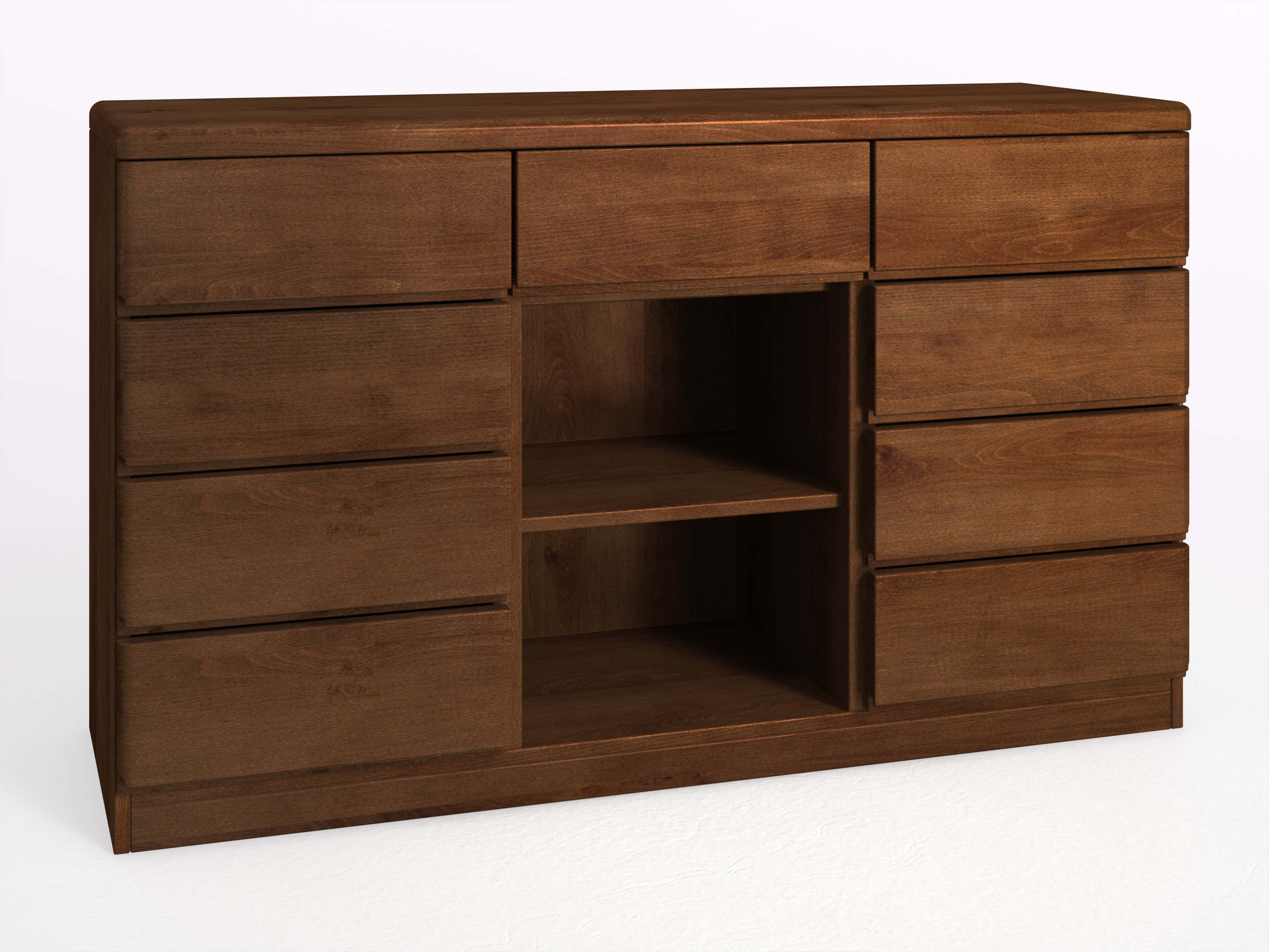 Buchenkommode Dunkel „Norbert“ mit 2 Fächer und 9 Laden