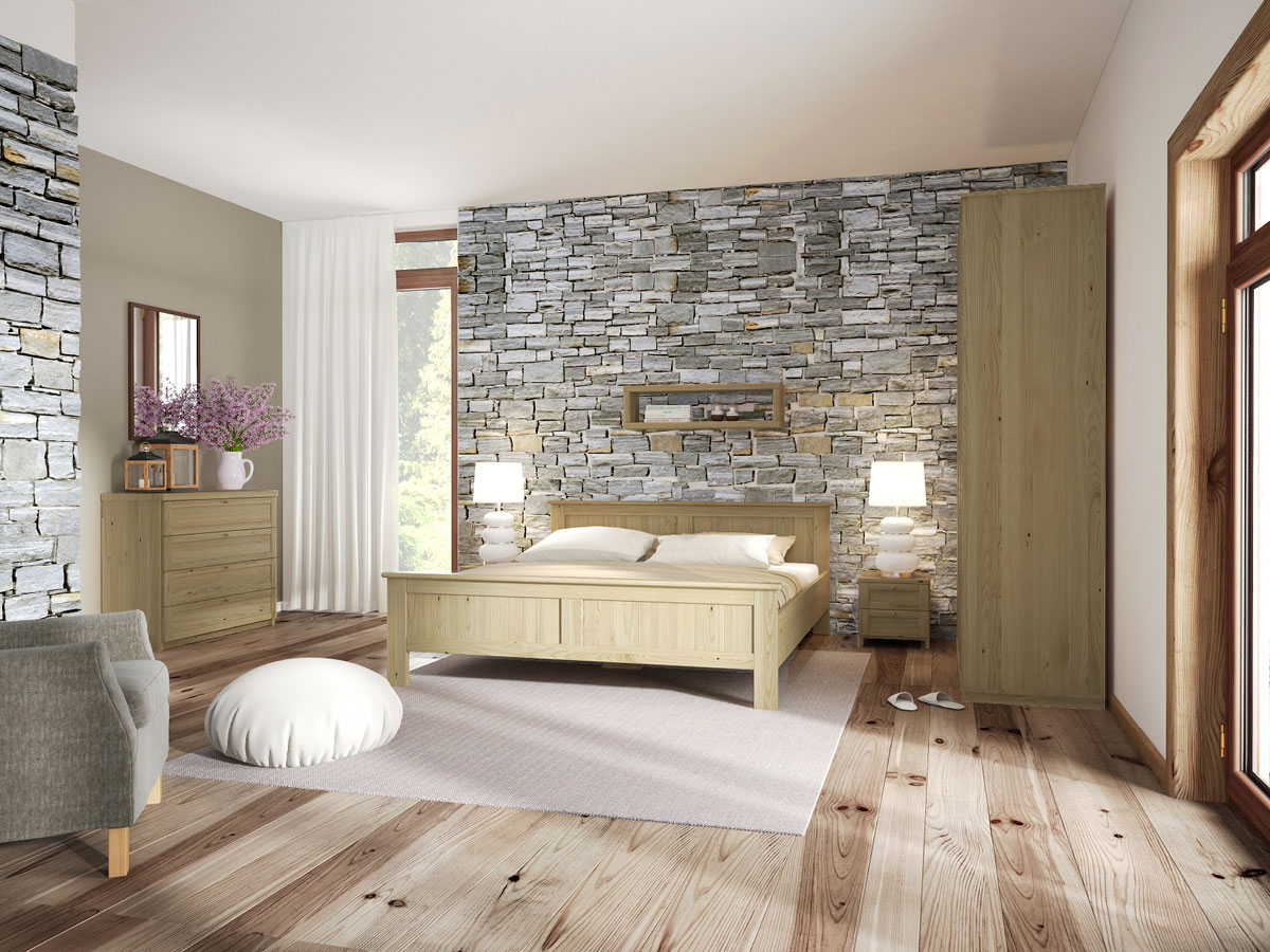 Schlafzimmer mit Massivholzbett aus Kastanie "Patrick"