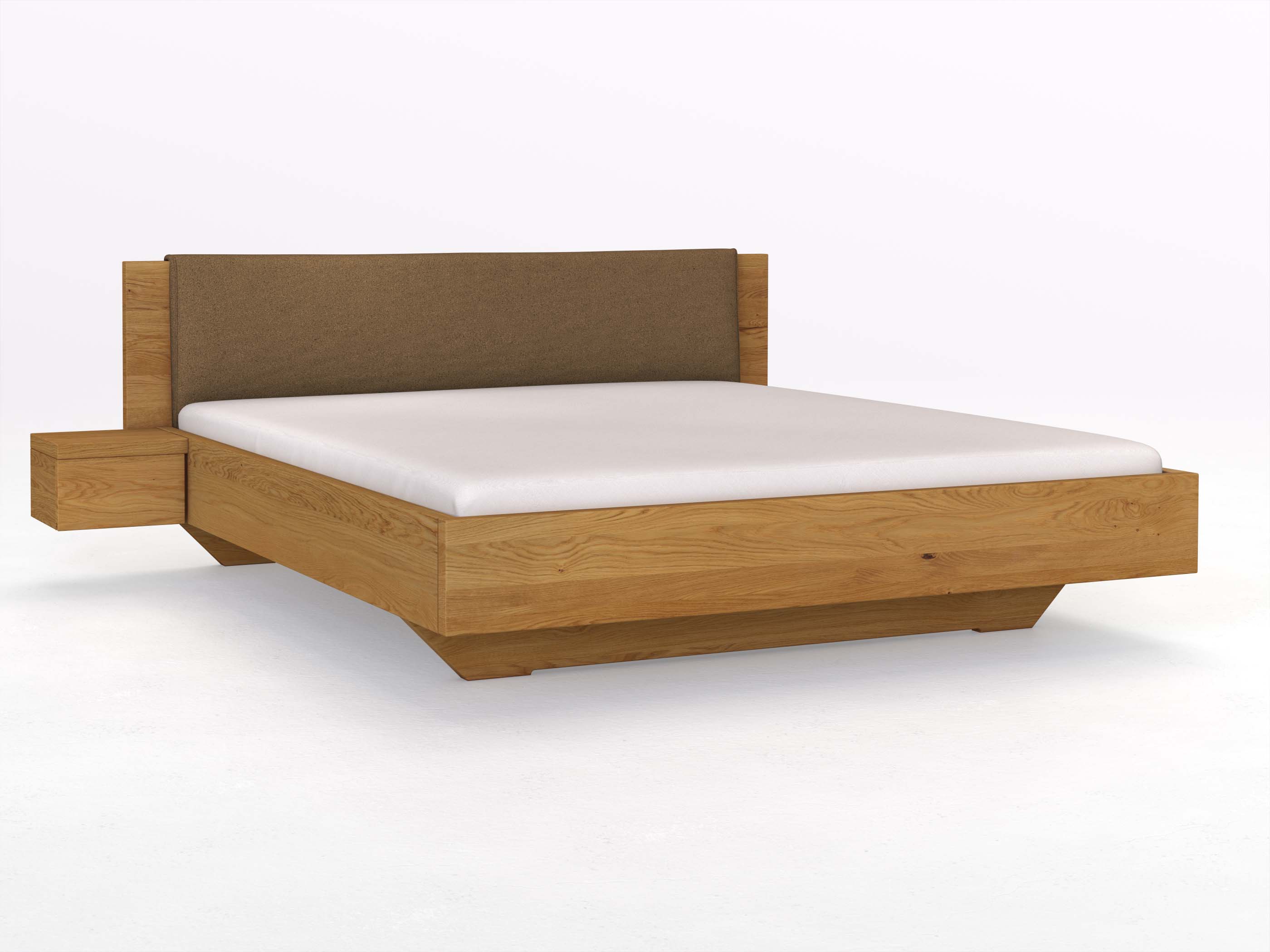 Eichenbett „Patrizia“ in 180 x 200 cm, mit Stoffkopfteil - Stoff: Schafschurwolle „Loden“ in der Farbe Zimtrinde