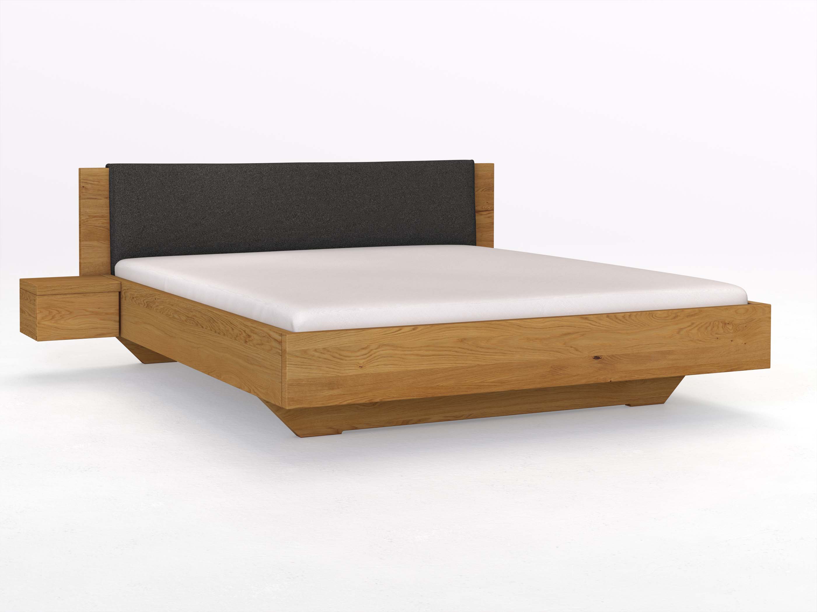 Eichenbett „Patrizia“ in 180 x 200 cm, mit Stoffkopfteil - Stoff: Schafschurwolle „Loden“ in der Farbe Anthrazit