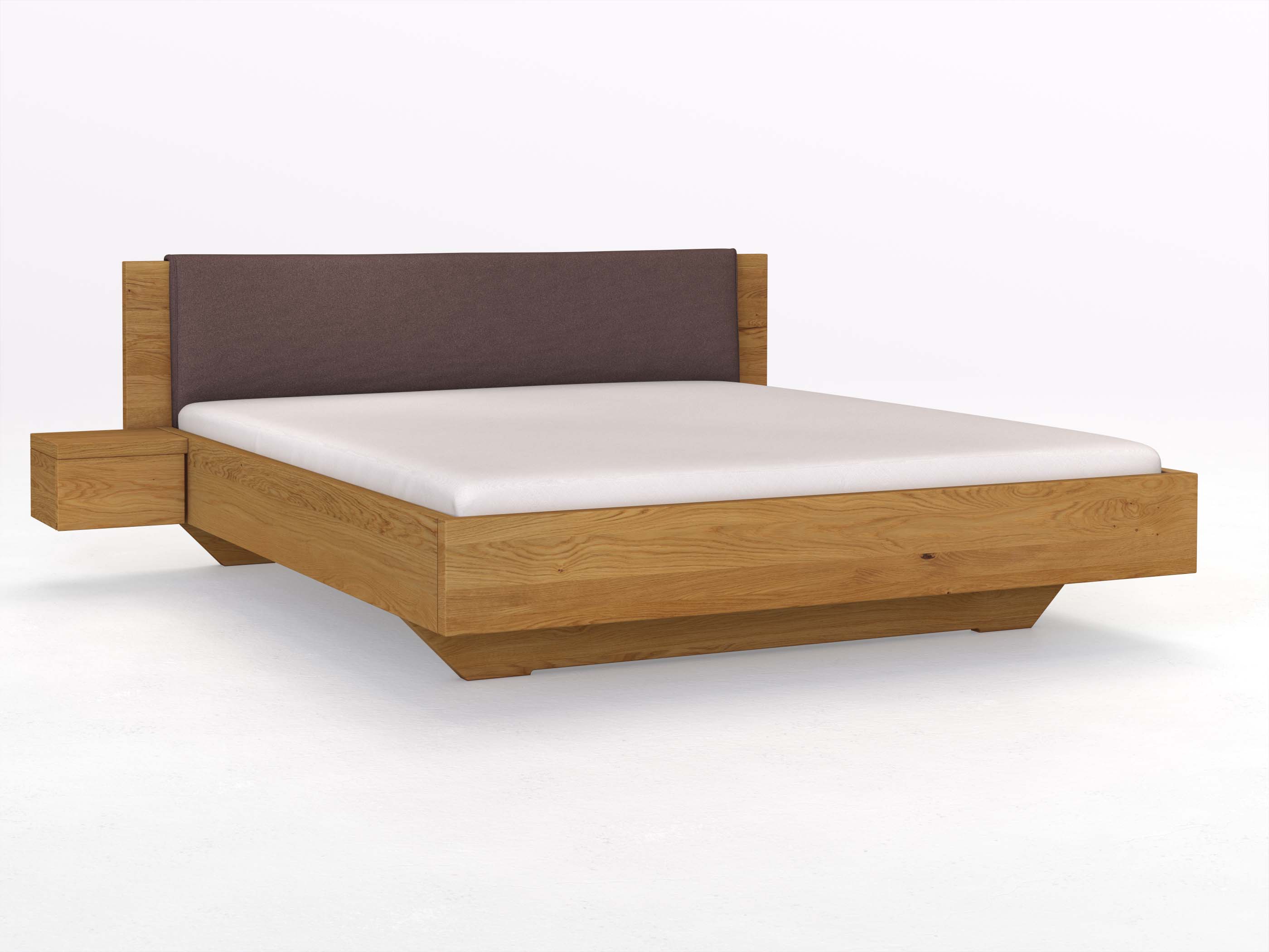 Eichenbett „Patrizia“ in 180 x 200 cm, mit Stoffkopfteil - Stoff: Schafschurwolle „Loden“ in der Farbe Abenddämmerung