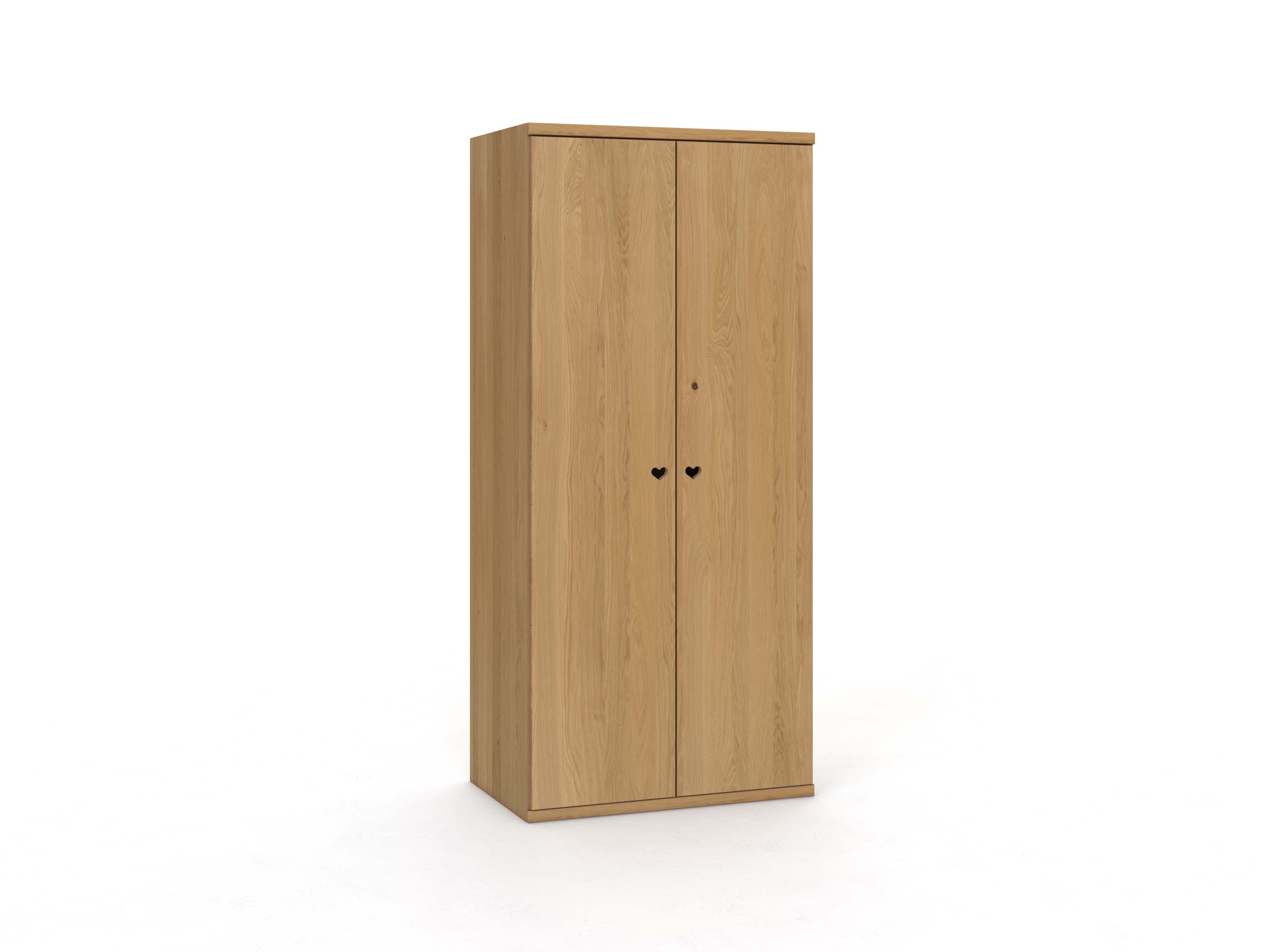 Eichenschrank Hell „Romana“, 2-türig, Höhe 220 cm, Griffausführung „Heidi“