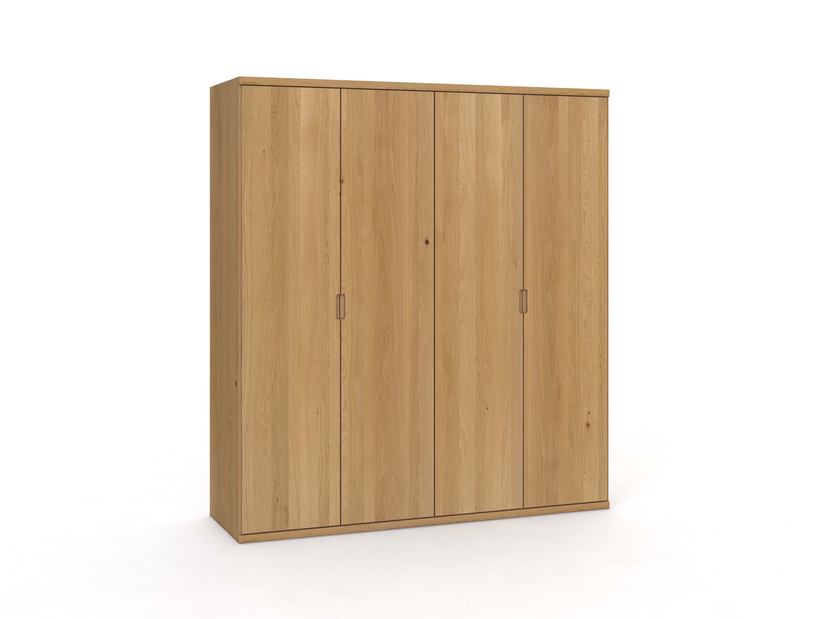 Eichenschrank Hell „Romana“, 4-türig, Höhe 220 cm, Griffausführung „Lukas“