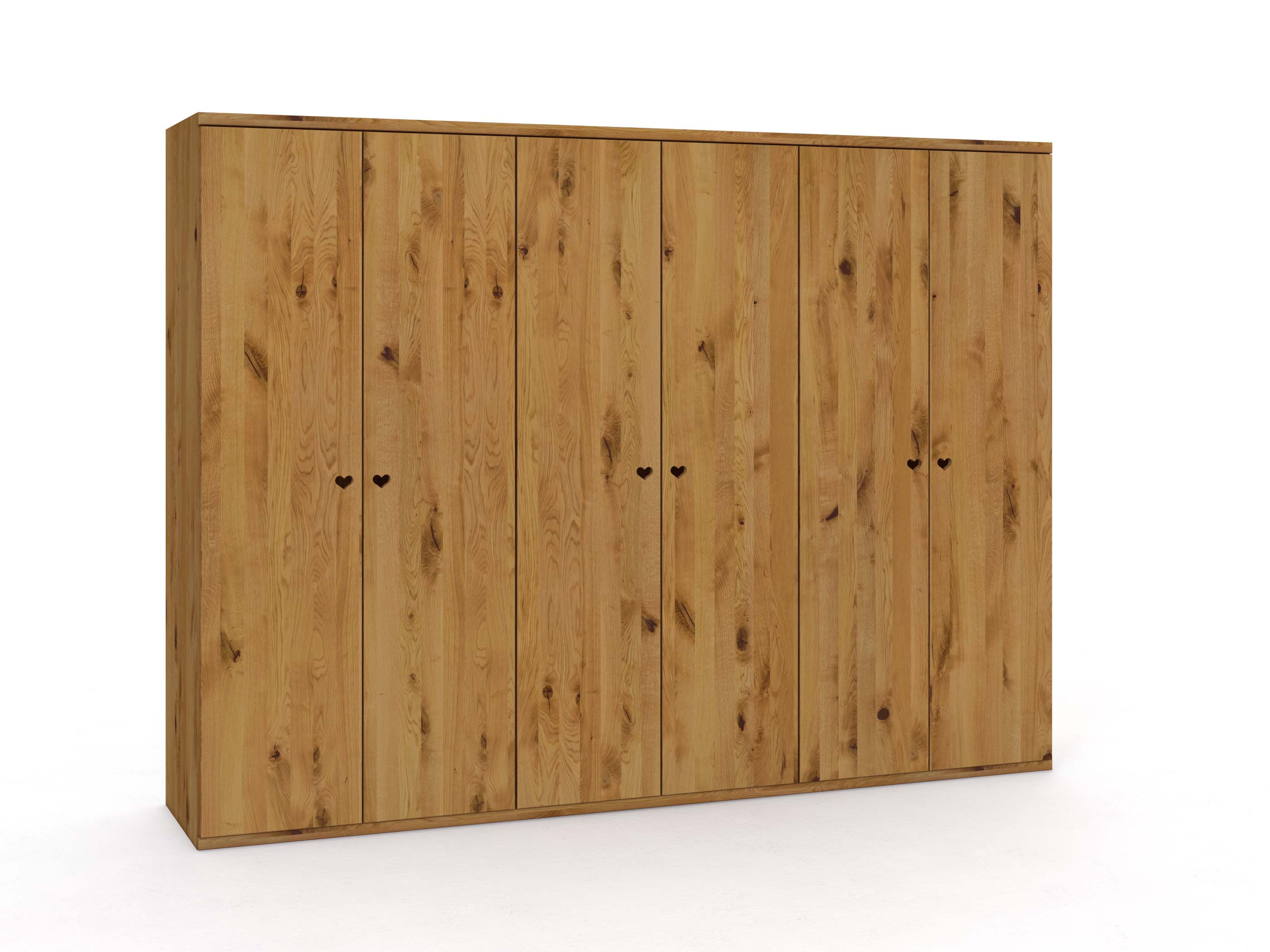 Wildeichenschrank „Romana“, 6-türig, Höhe 220 cm, Griffausführung „Heidi“