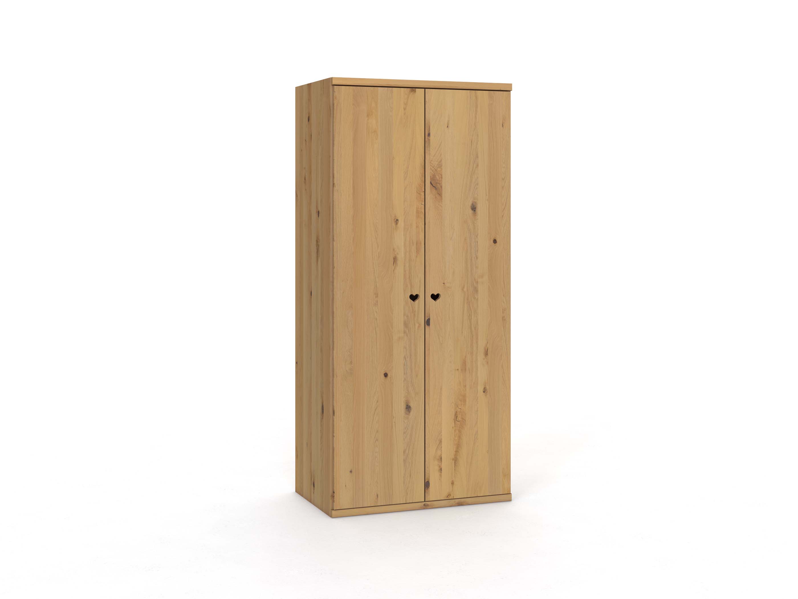 Wildeichenschrank Hell „Romana“, 2-türig, Höhe 220 cm, Griffausführung „Heidi“