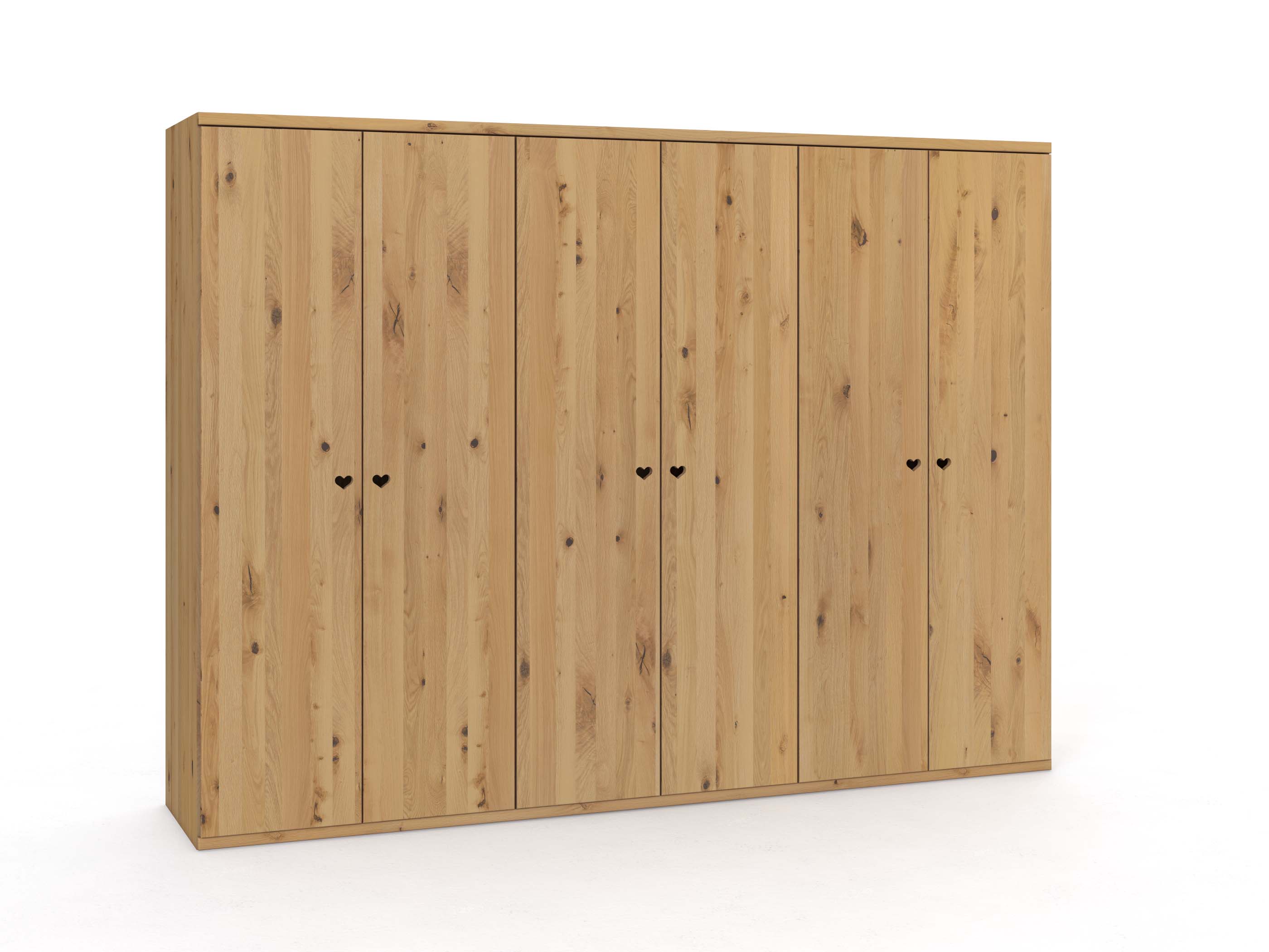 Wildeichenschrank Hell „Romana“, 6-türig, Höhe 220 cm, Griffausführung „Heidi“