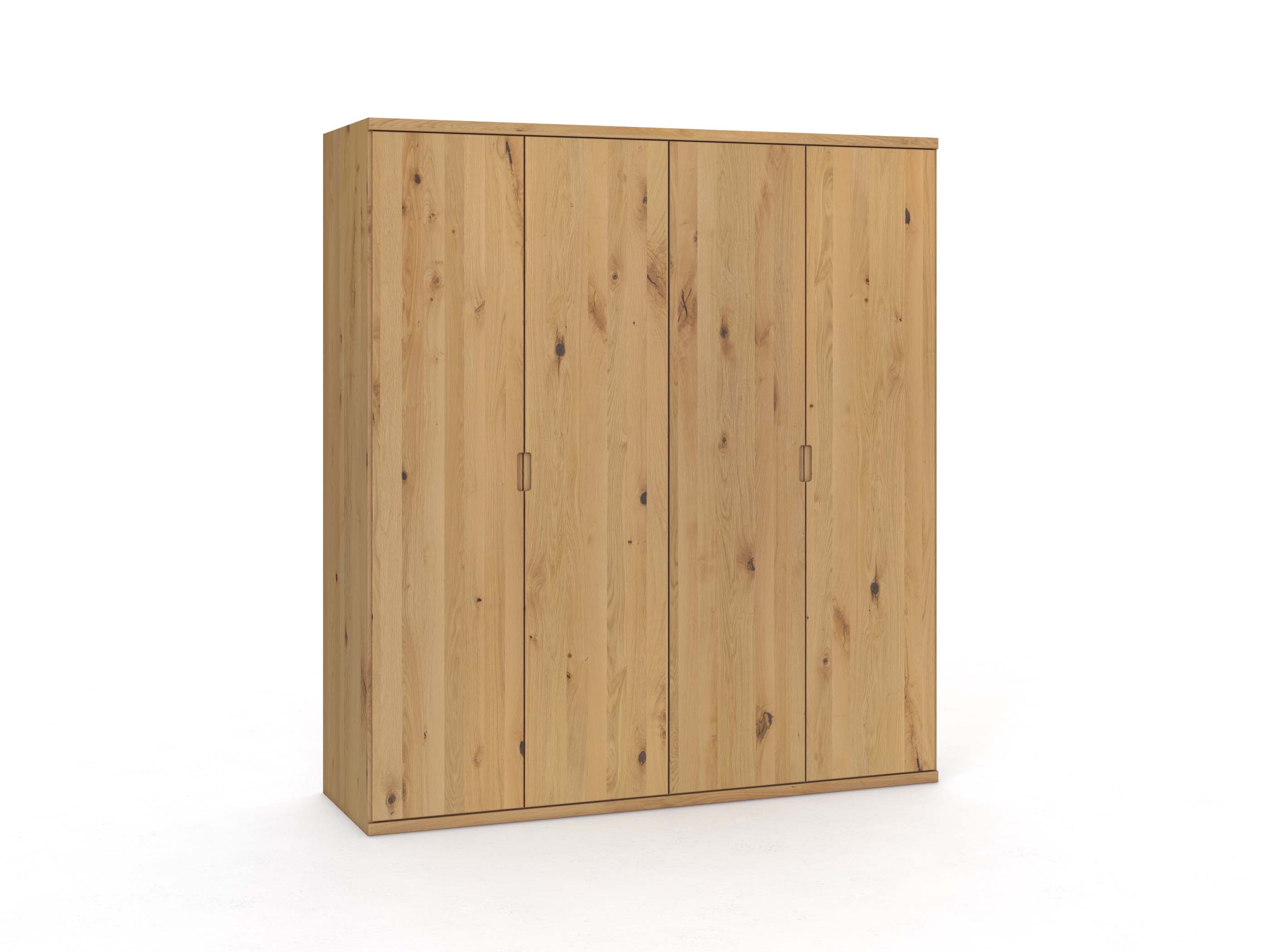Wildeichenschrank Hell „Romana“, 4-türig, Höhe 220 cm, Griffausführung „Lukas“