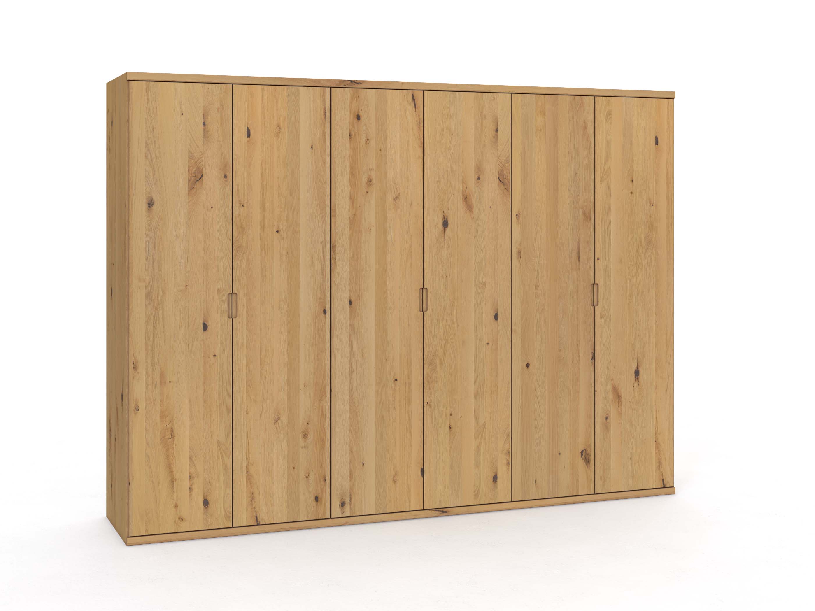 Wildeichenschrank Hell „Romana“, 6-türig, Höhe 220 cm, Griffausführung „Lukas“