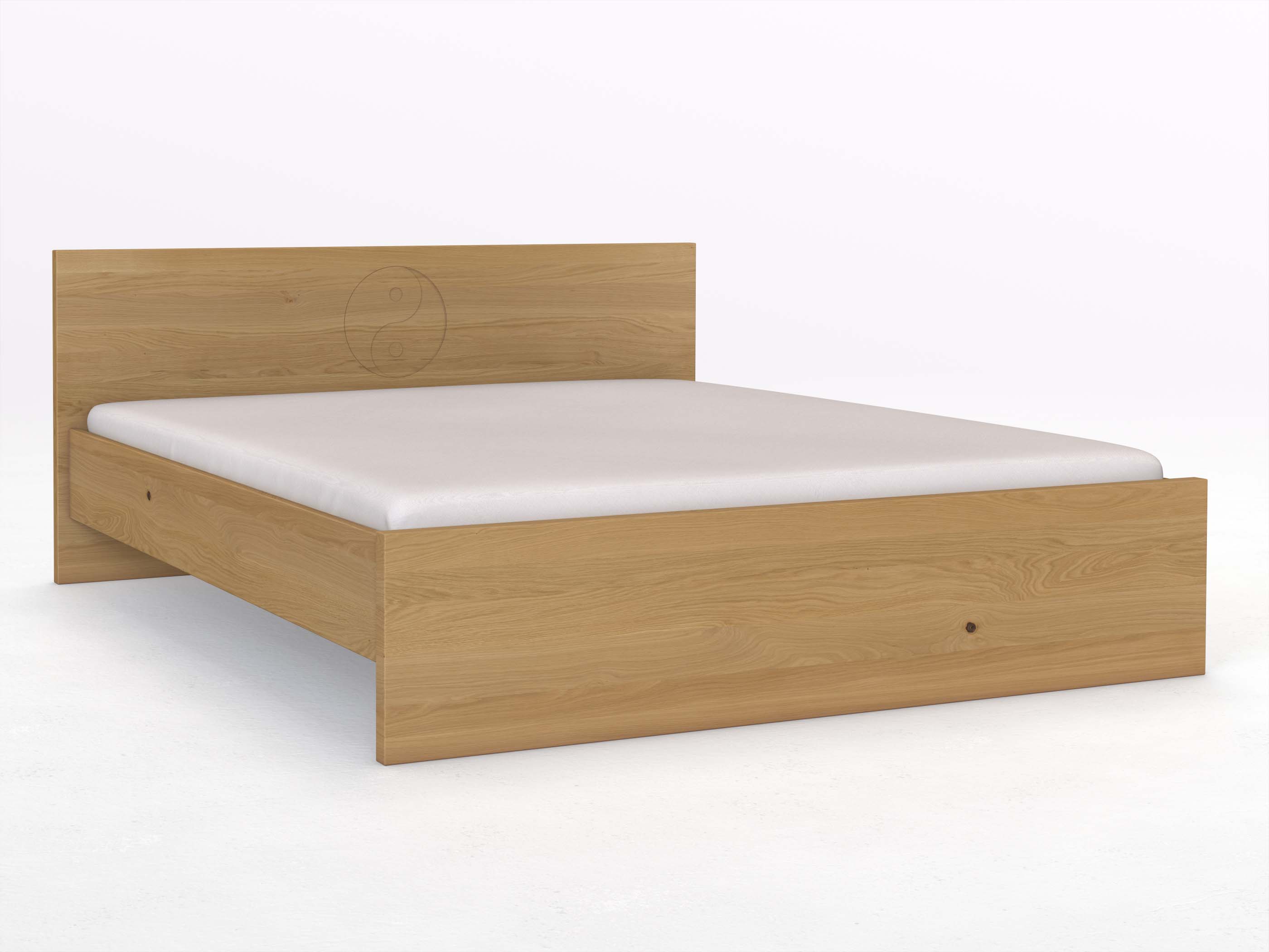 Eichenbett Hell „Raphaela“ in 180 x 200 cm mit der Gravur „Yin Yang“