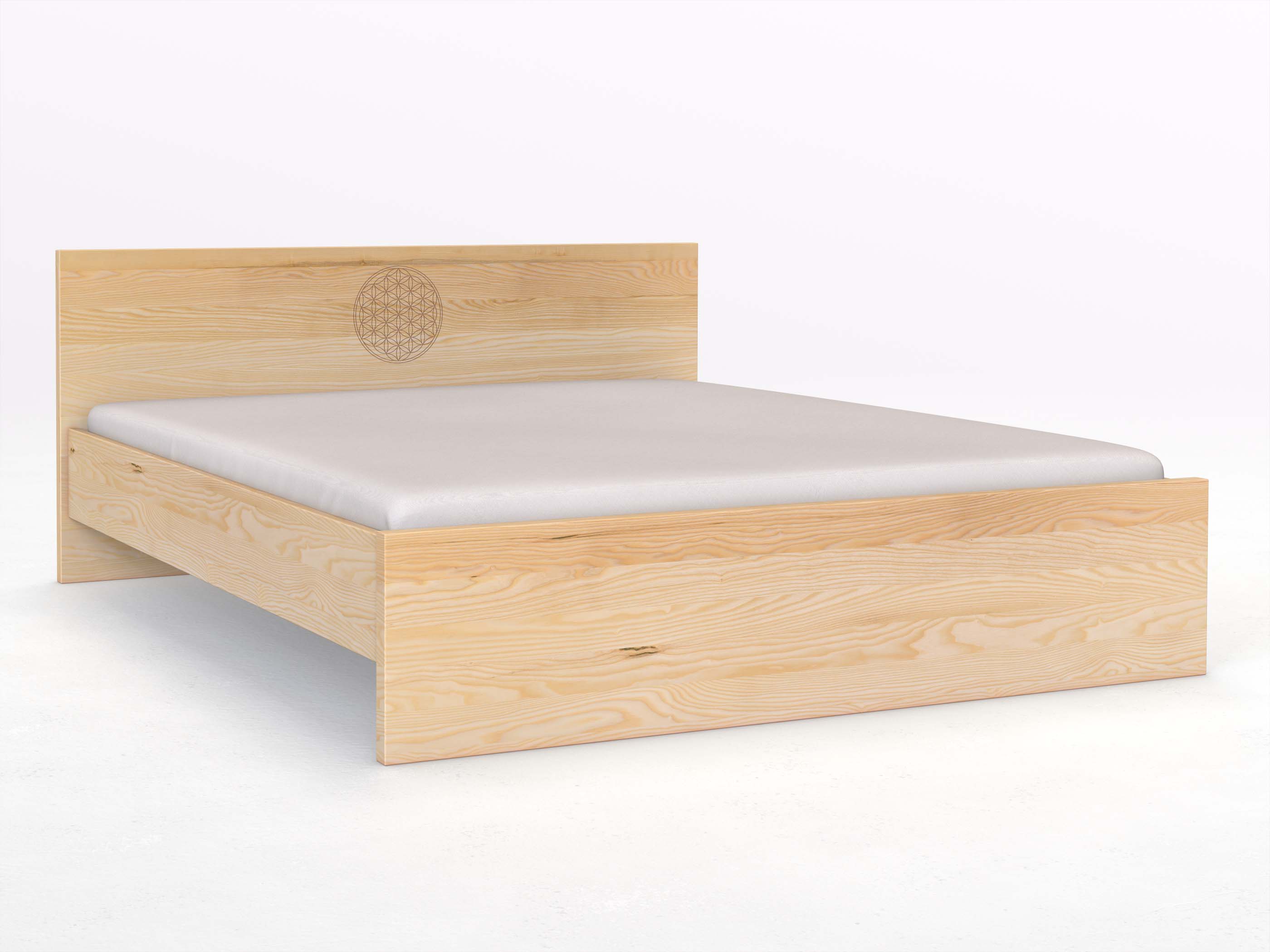 Eschenbett „Raphaela“ in 180 x 200 cm mit Gravur „Blume des Lebens“