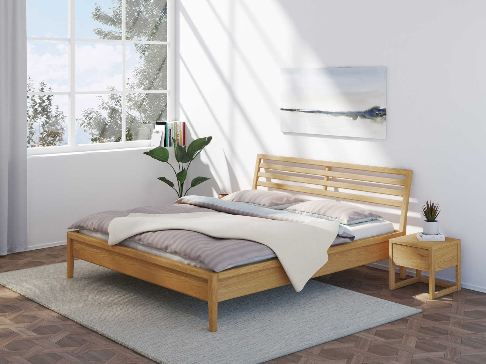 Schlafzimmer mit Bett „Ben“ aus Eiche in 180 x 200 cm