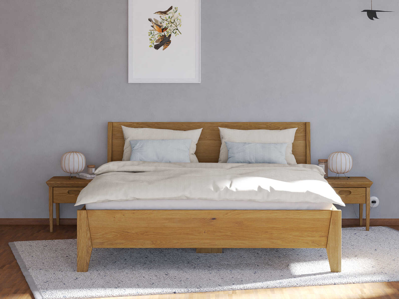 Bett „Benjamin“ aus Massivholz in 180 x 200 cm - mit geradem Fußteil und ohne Gravur