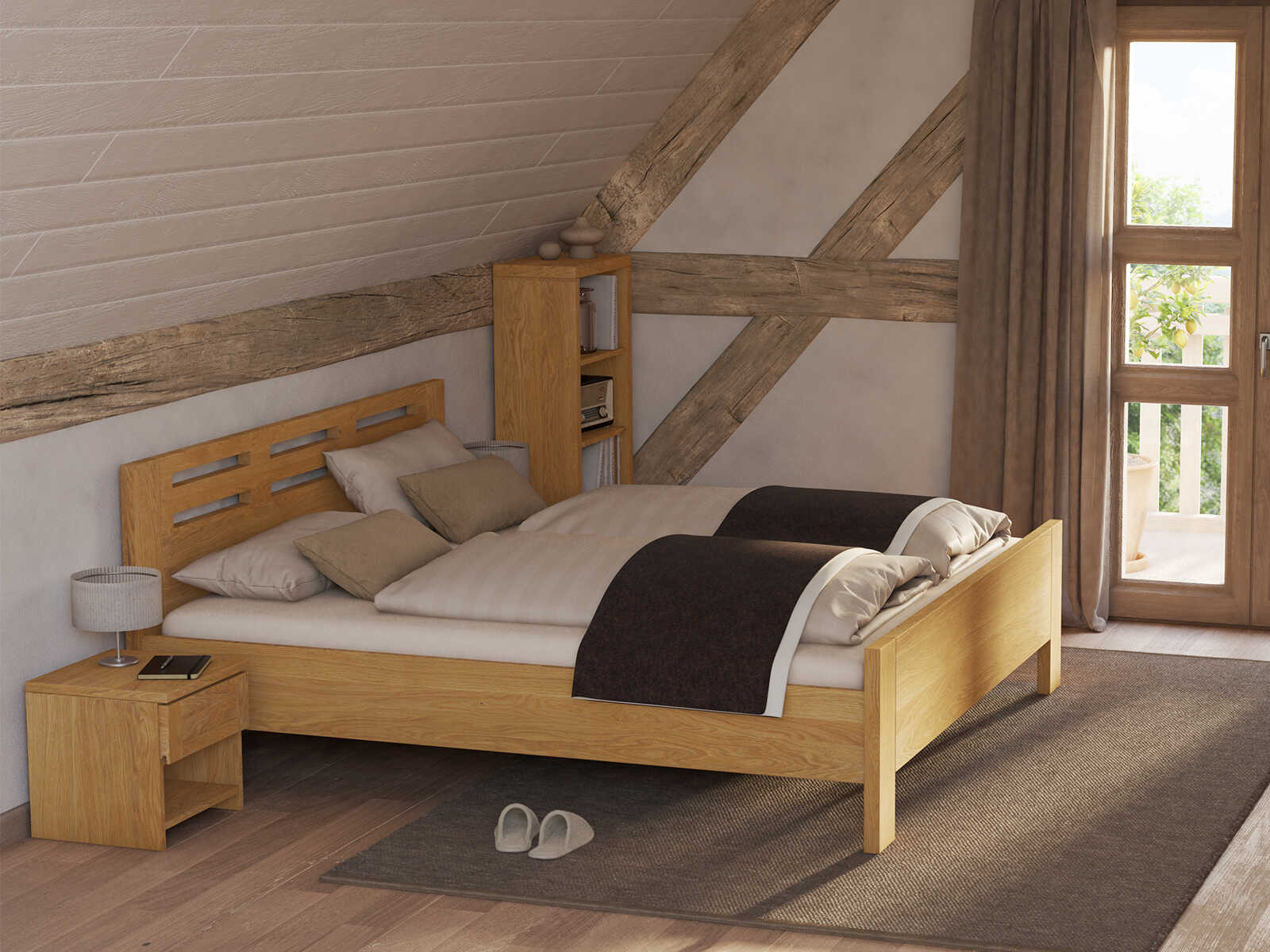 Schlafzimmer mit Eichenbett „Bernhard“