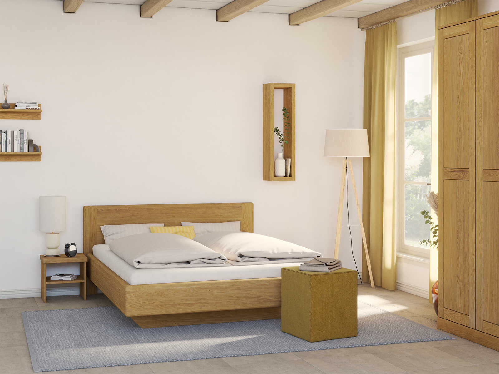 Schlafzimmer mit Bett „Elisabeth“ aus Eiche in 180 x 200 cm