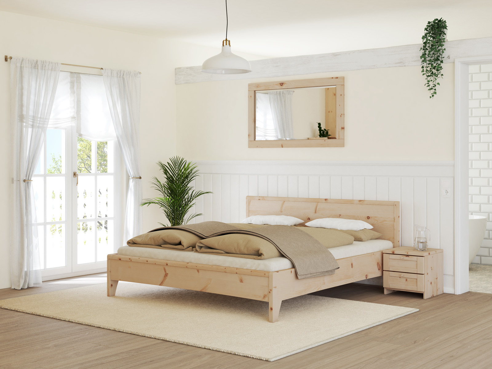 Schlafzimmer mit Zirbenbett „Katja“ in 180 x 200 cm