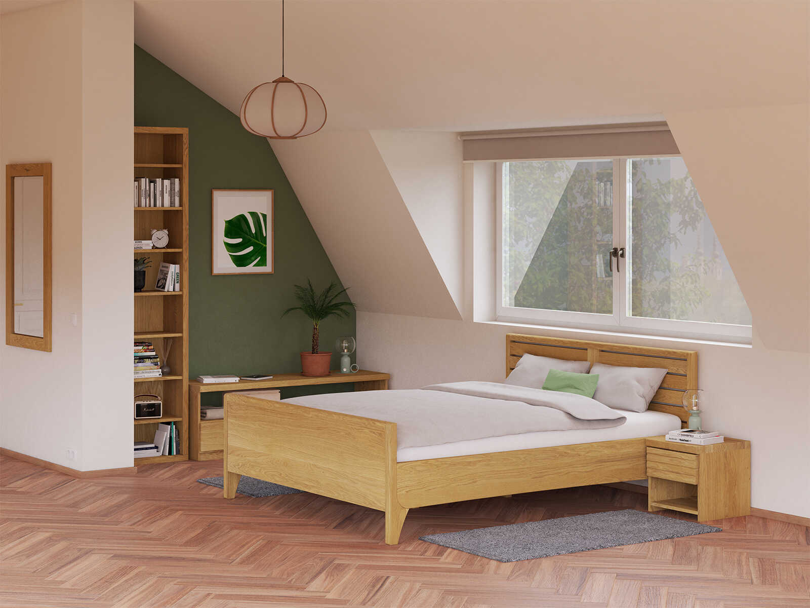 Schlafzimmer mit TV-Lowboard „Patrizia“ aus Massivholz
