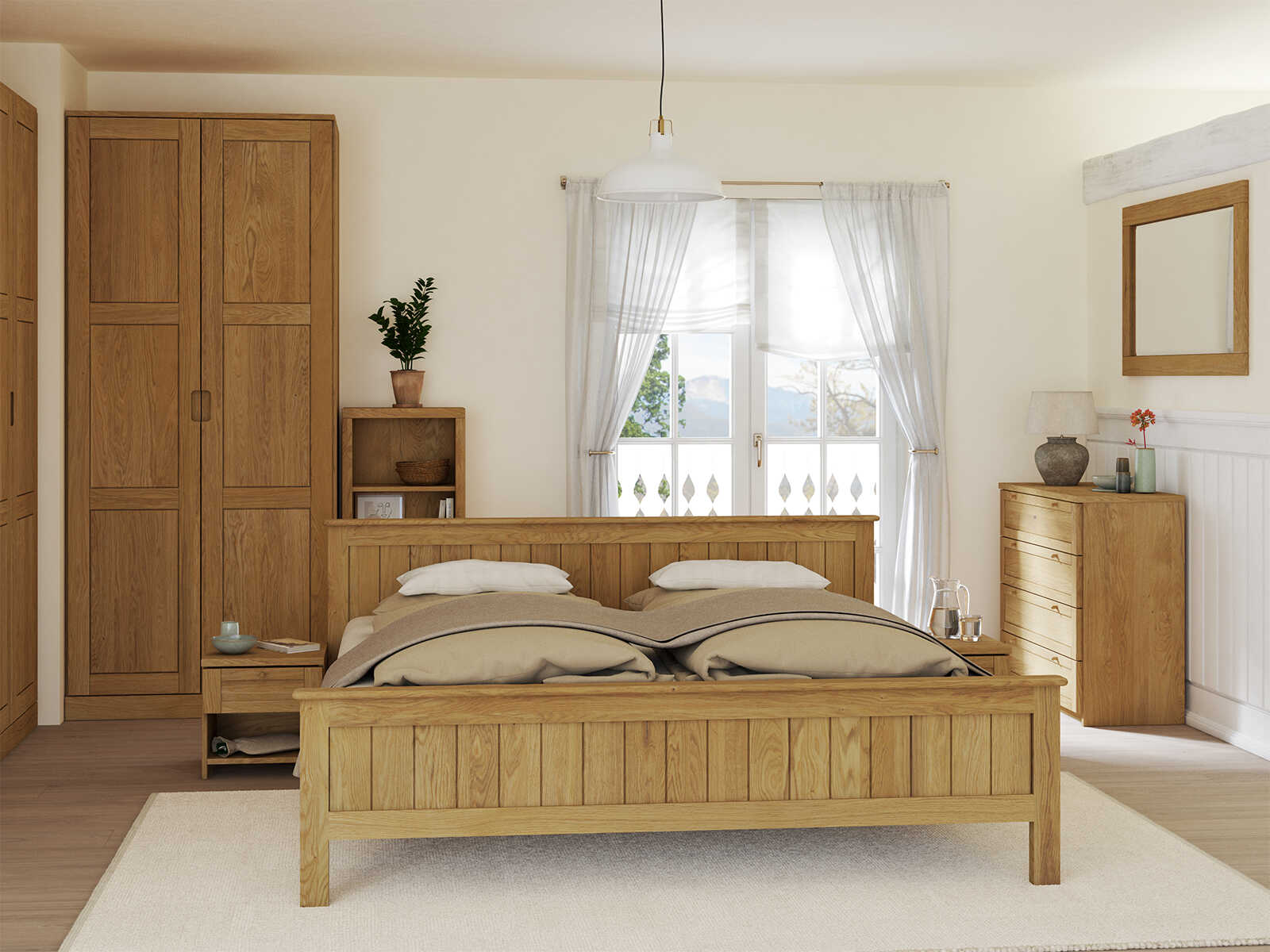Schlafzimmer mit Massivholzkommode „Gerti“ 100 cm