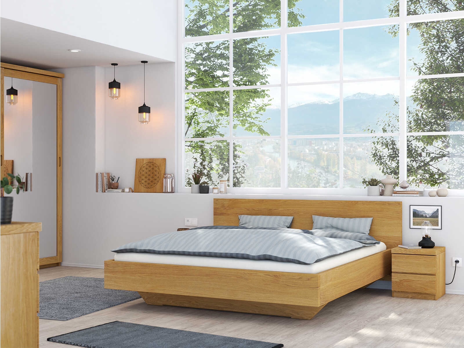 Schlafzimmer Bett „Patrizia“ aus Eiche in 180 x 200 cm