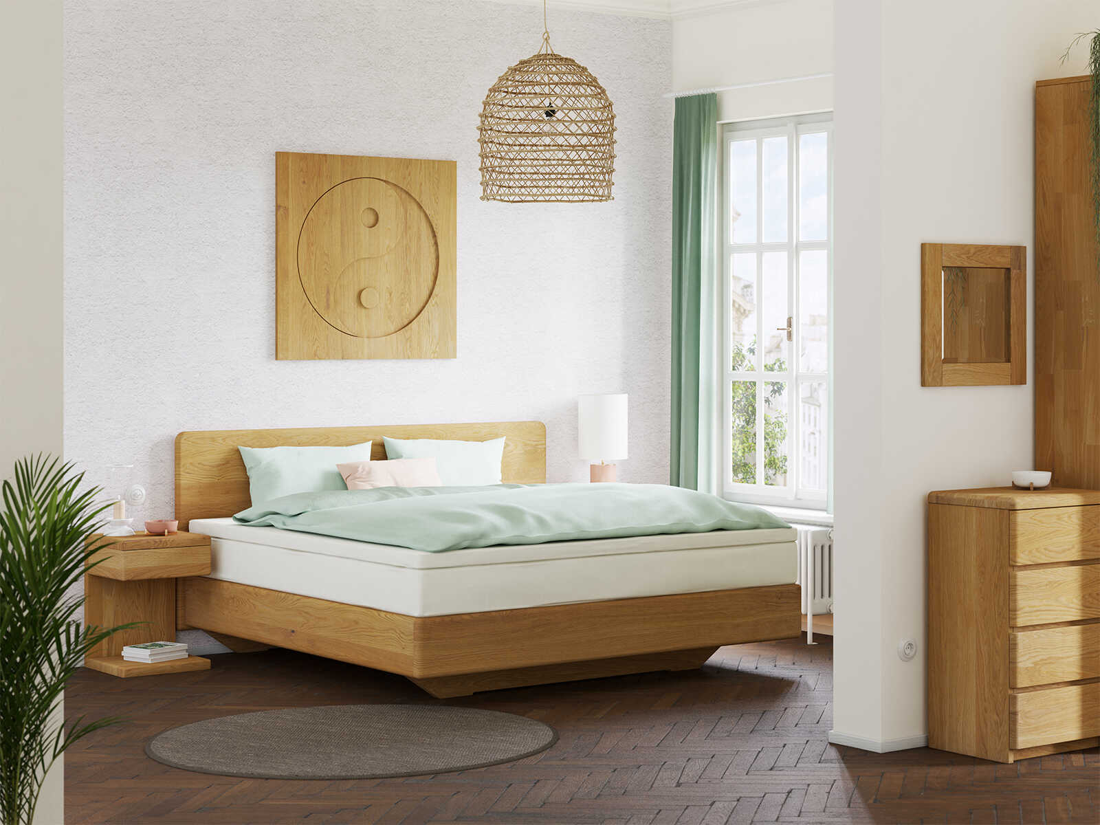 Schlafzimmer mit Massivholzkommode „Niklas“ 50 cm