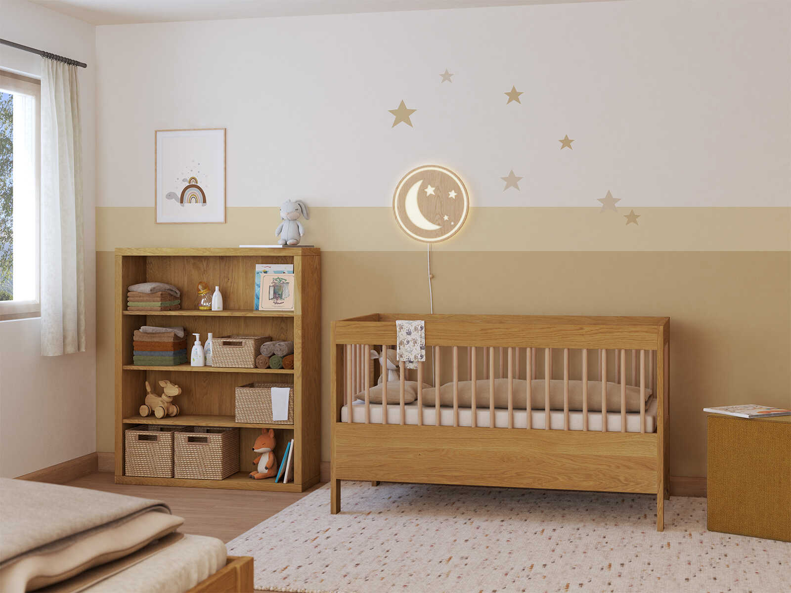 Kinderzimmer mit Babybett „Paula“ 70 x 140 cm in Eiche