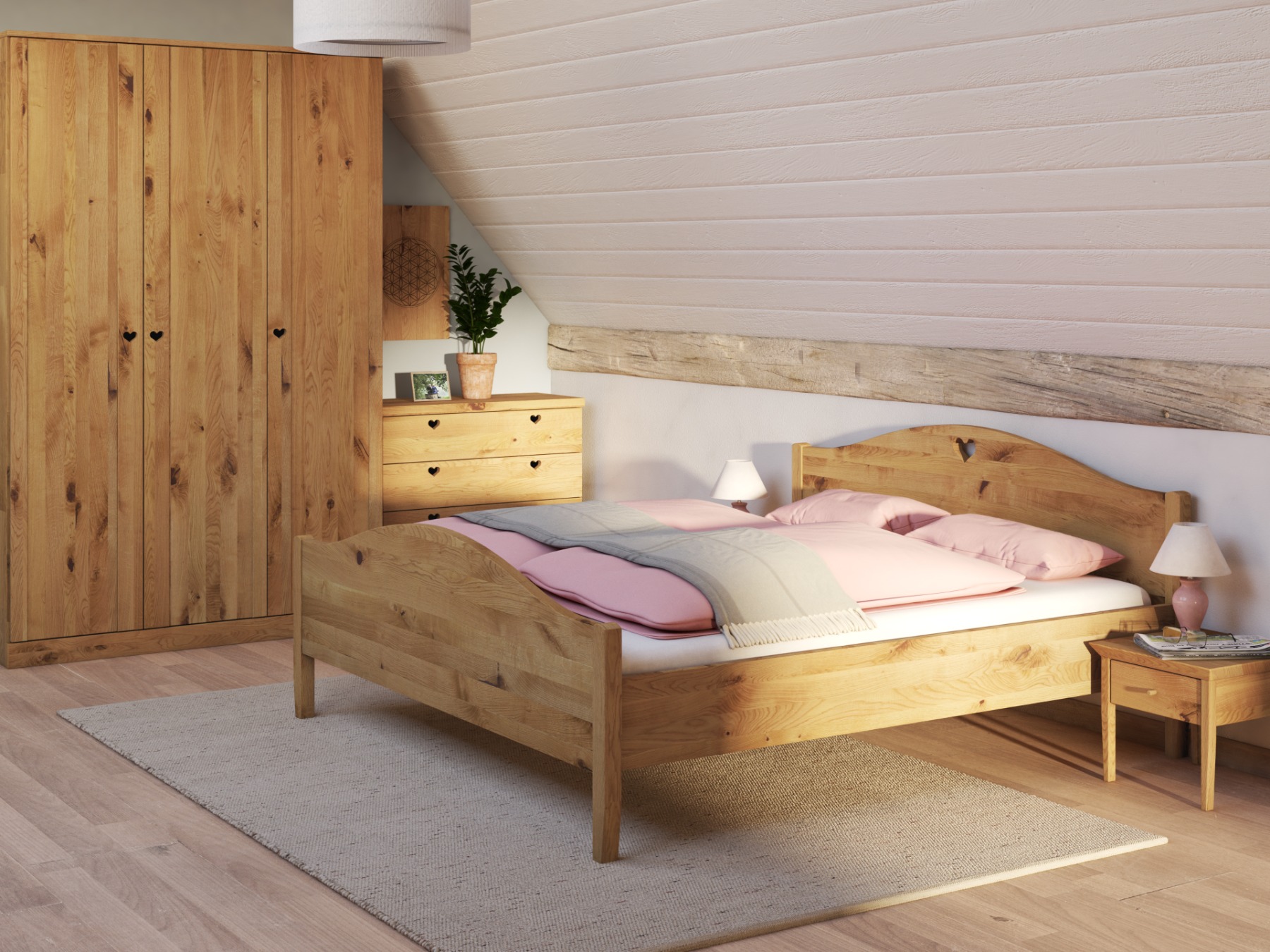 Schlafzimmer mit Wildeichenkommode „Heidi“ 100 cm